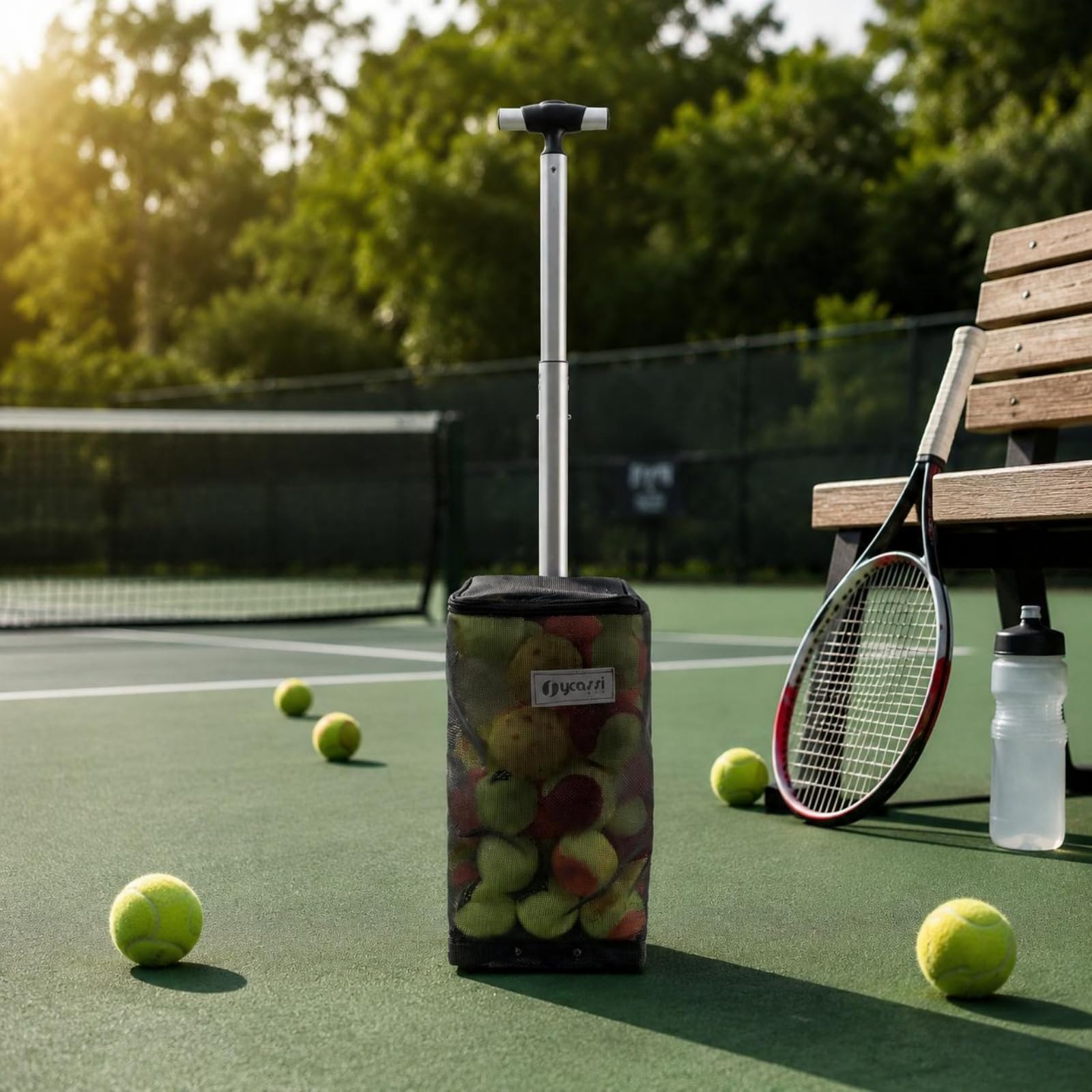 Homyl Raccoglitori Palline Tennis Strumento Raccolta Manuale Manico Alluminio Cestino Resistente Leggero Adatto per Uso Professionale Studenti Campi Sportivi