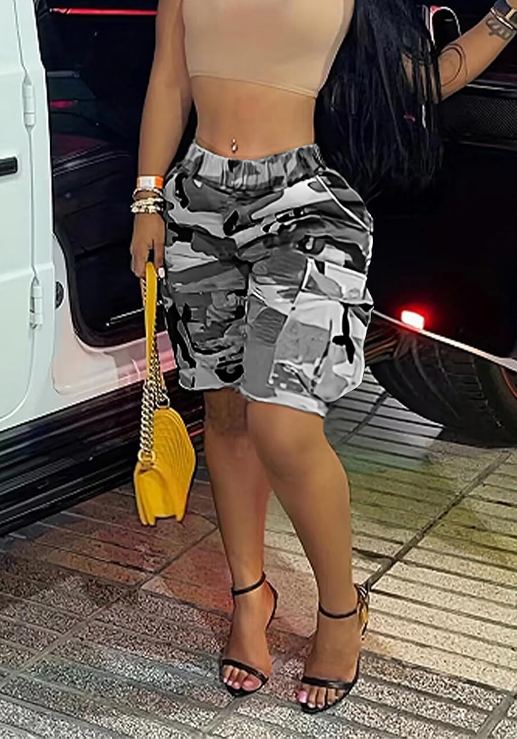 Unybwonn Women Camo Shorts Wide Leg Camouflage Cargo Long Shorts Army Fatigue Plus Size Y2k Bermuda Jorts with Pockets