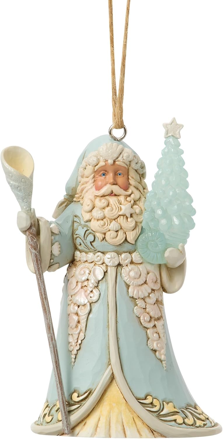 Enesco Jim Shore Heartwood Creek Coastal Santa with Sea Glass Christmas Tree Hanging Ornament, 3.83 Inch, Multicolor