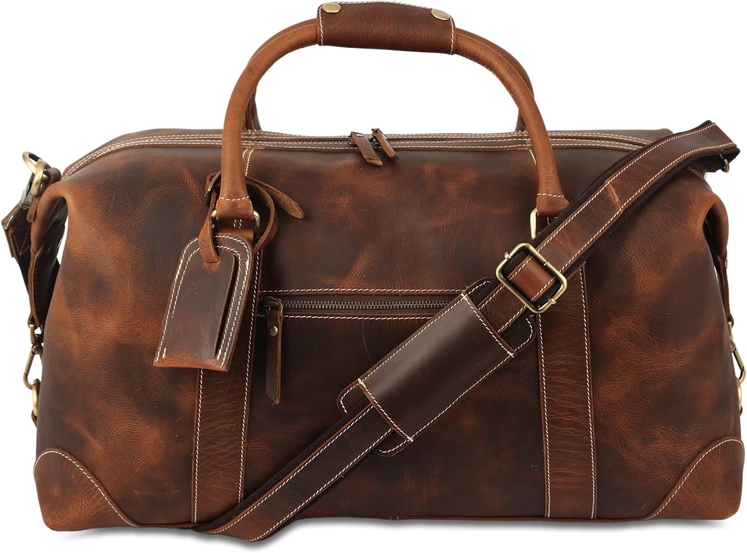 KomalC Leather Travel Duffle Bags for Men and Women Overnight Weekend Bag, Sports Gym Duffel (Dark Tan) - Image 7