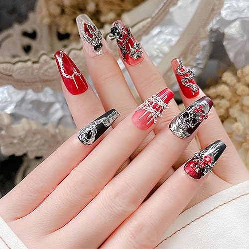 Miniatura 8 de Dijes de uñas de metal 3D para decoración de uñas de Halloween, arte de uñas de araña, mano de araña, esqueleto de aleación brillante, dijes de arte