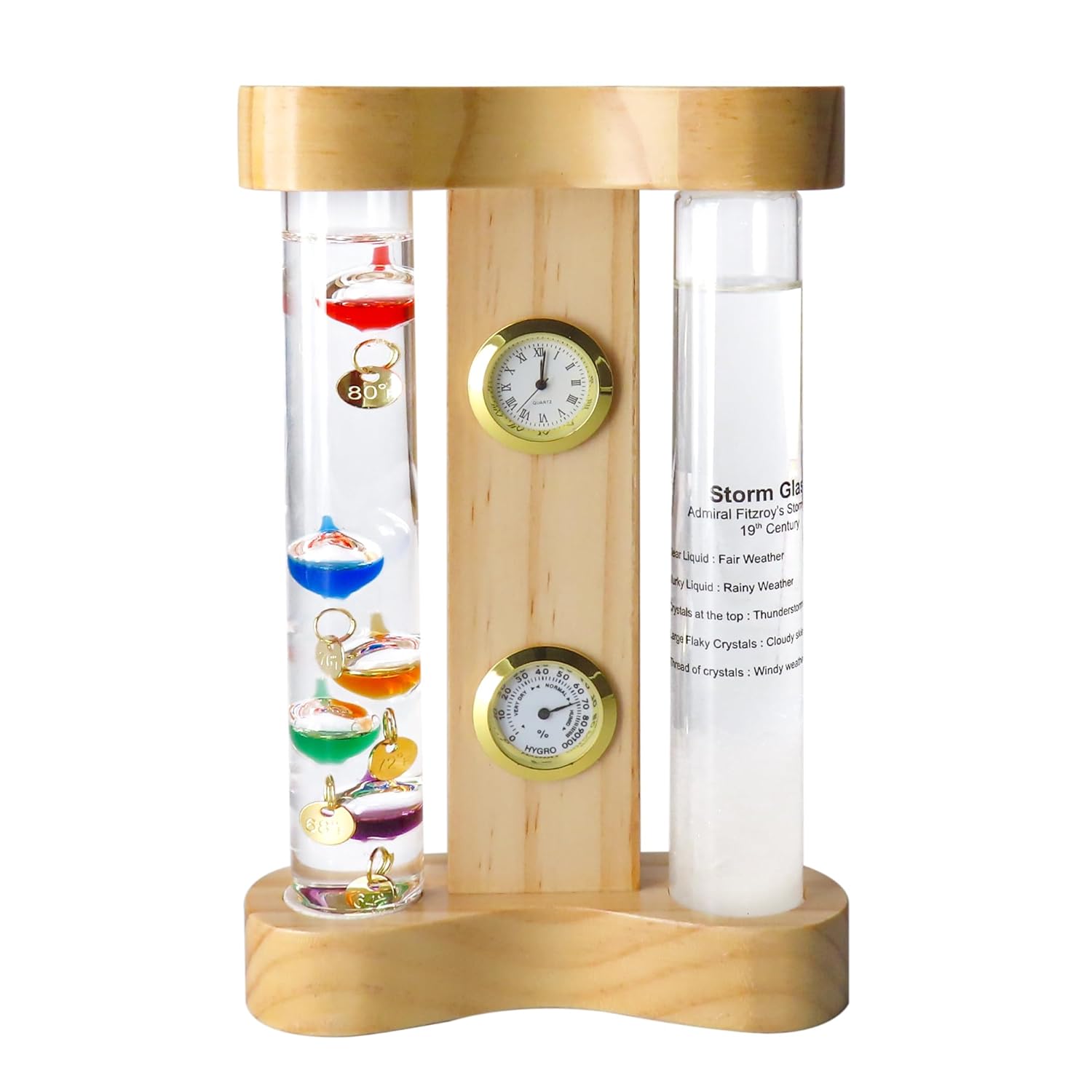 Lily's Home Analog Weather Station with Galileo Thermometer, Precision Quartz Clock & Hygrometer, Fitzroy Storm Glass, Gift for Friends and Family, Holiday Gift, Indoor & Outdoor Décor (7" x 4.4")