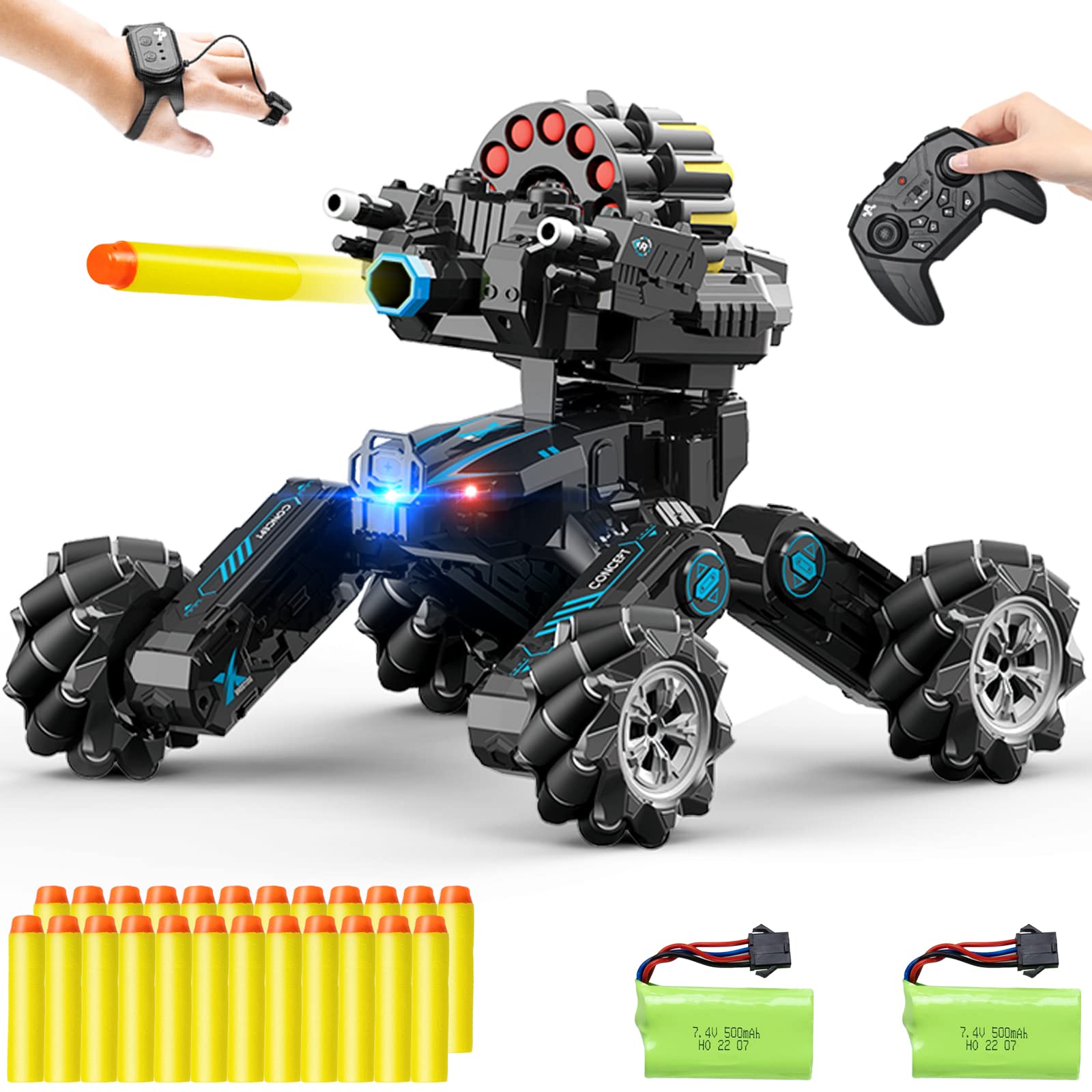 Photo 1 of Supdex Remote Control Car, 2.4Ghz RC Stunt Tank Compatible with Drift, Remote and Hand Gesture Sensing Dual Mode Monster Truck Free Deformation with Bullets Smoke Cool Lights Music for Kids, Adults