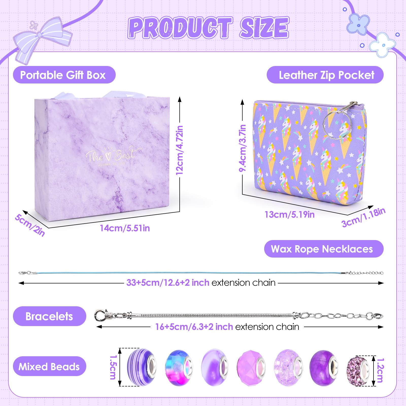 Sarsumir Kit Braccialetti Fai da Te Bambina, Set per Fare Braccialetti Bambina con Bracciali e Collane Regolabili Crea Braccialetti Bimba 4-12 Anni, Viola