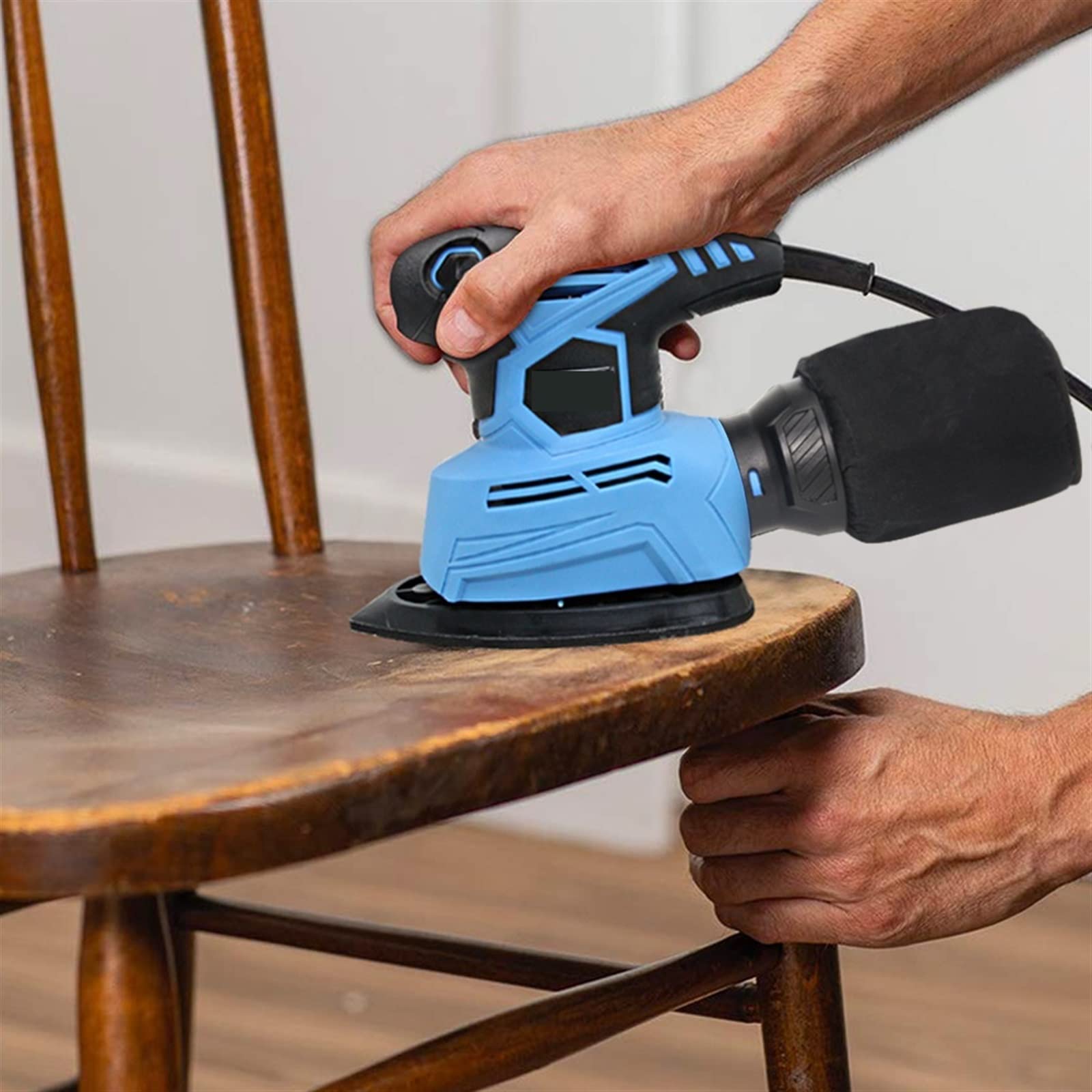 Lijadora de Palma eléctrica de 130 W, lijadora de Detalles, Herramientas de carpintería for Madera con Bolsa de recolección de Polvo y amp;5 Papeles de Lija