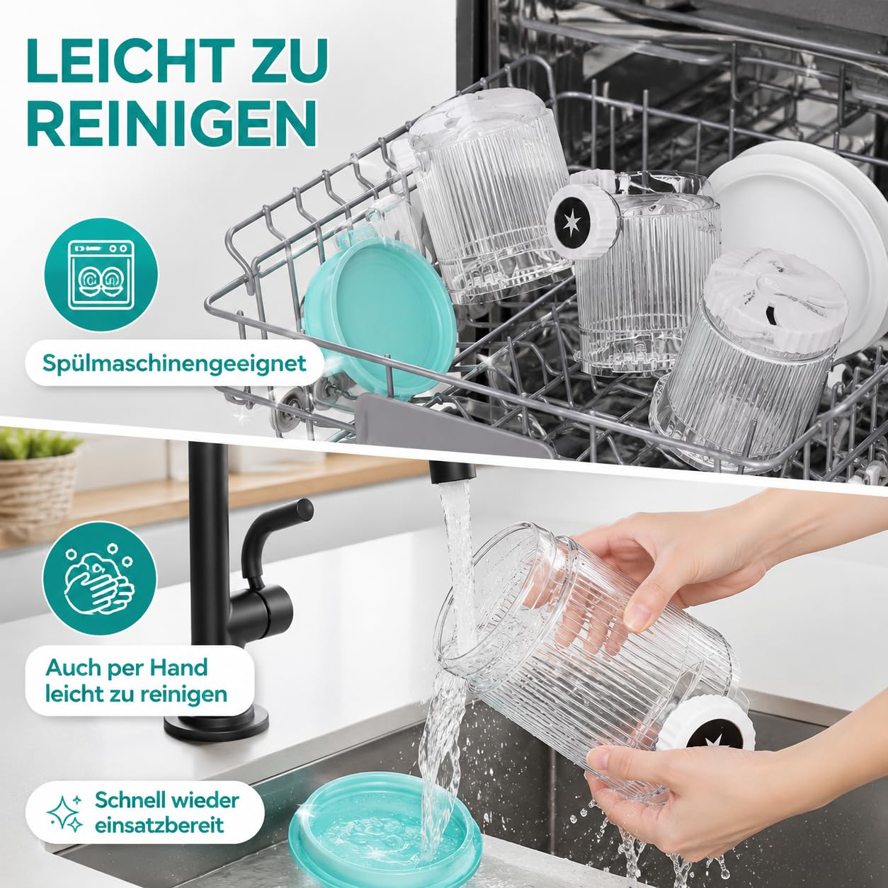 DULCE DOM Ninja Creami Eisbehälter | 480 ml Gefrierbehälter für NC700 & NC701EU Serie | Mit integriertem Design | BPA-frei, spülmaschinenfest & gefriersicher | Farbige Deckel