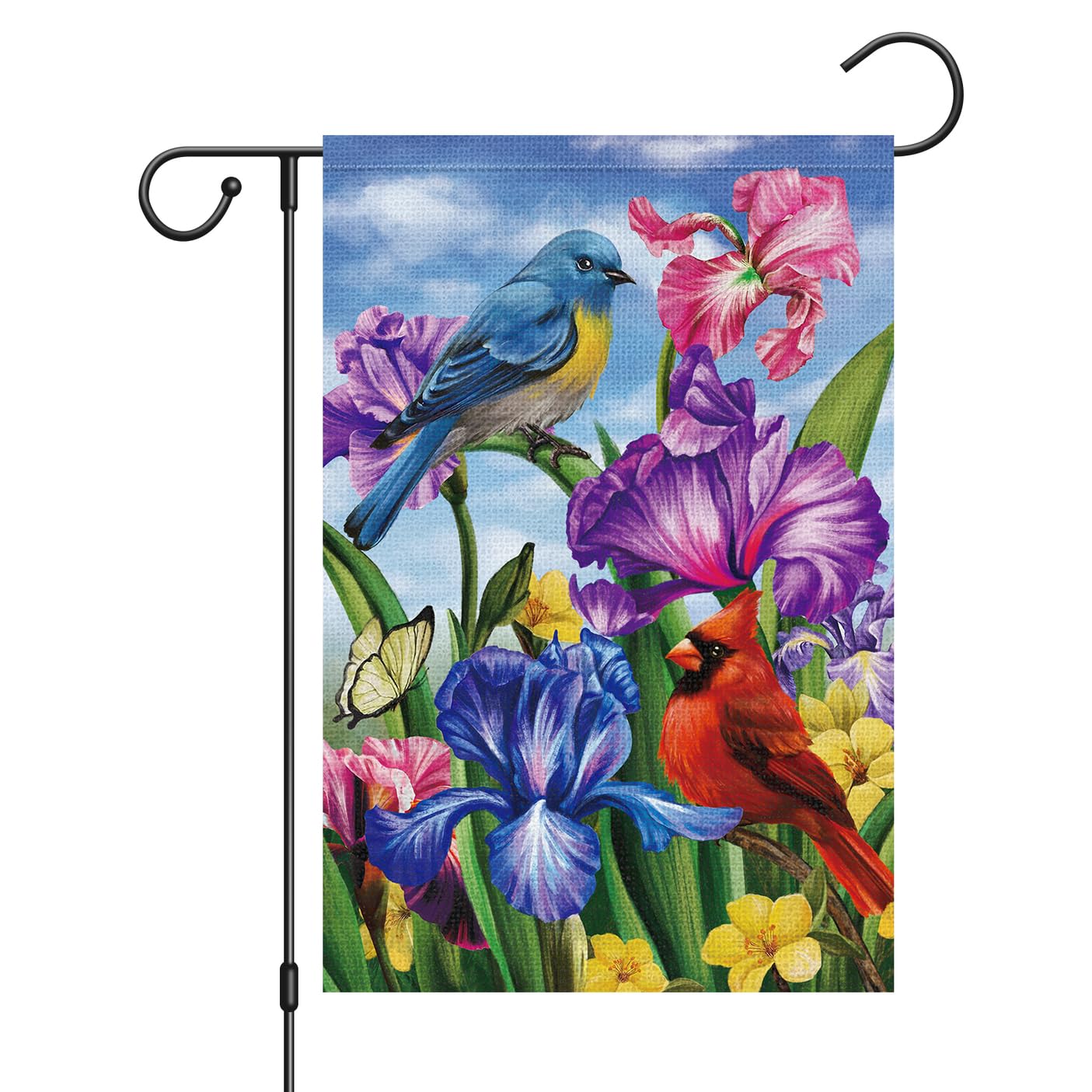 Louise Maelys Welcome Spring Garden Flag 12x18 Double Sided Vertical, Burlap Small Cardinal Birds Irises Floral Garden Yard House Flags Outside Outdoor House Spring Summer Decoration (ONLY FLAG)-image-2