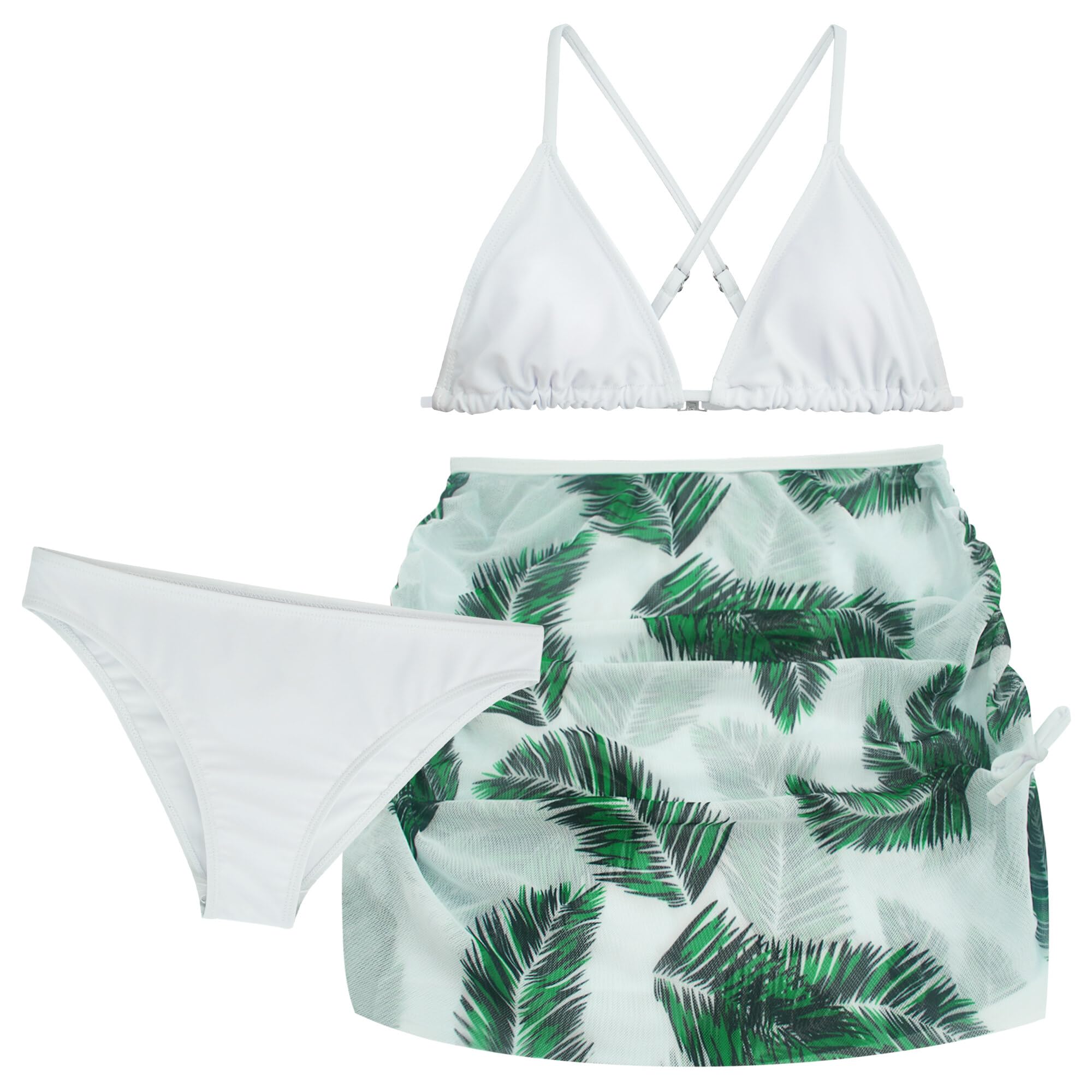 Adigau Conjunto de bikini para niña, traje de baño de 3 piezas, parte superior+pantalones cortos + braguitas, traje de baño para niños de 8 a 14 años