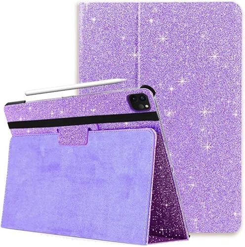 FANSONG iPad Case 12.9 inch, Cover for iPad Pro 6th 5th 4th 3rd Generation 2022 2021 2020 2018 Glitter Auto Sleep/Wake PU Leather Smart Cover Flip Slim Pencil Slot for Apple iPad Pro 12.9 inch Purple