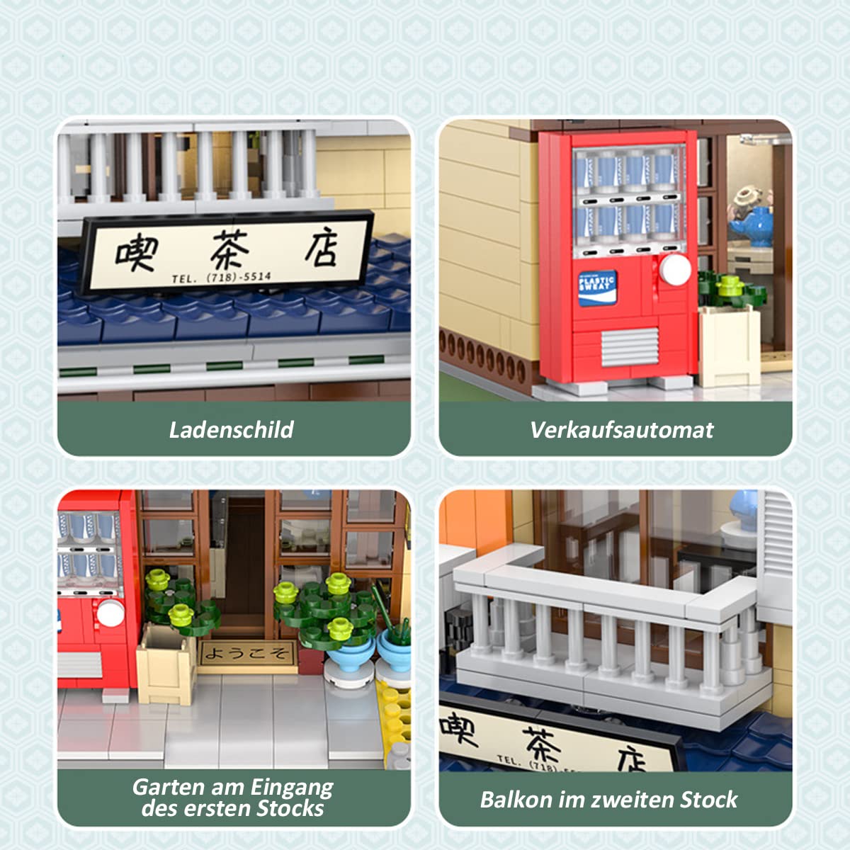 Japanisches Teehaus Klemmbausteine Haus (1200 Teile) Japan Tea House Architektur, Japanese Straßen Modular Buildings für Erwachsene C66010W