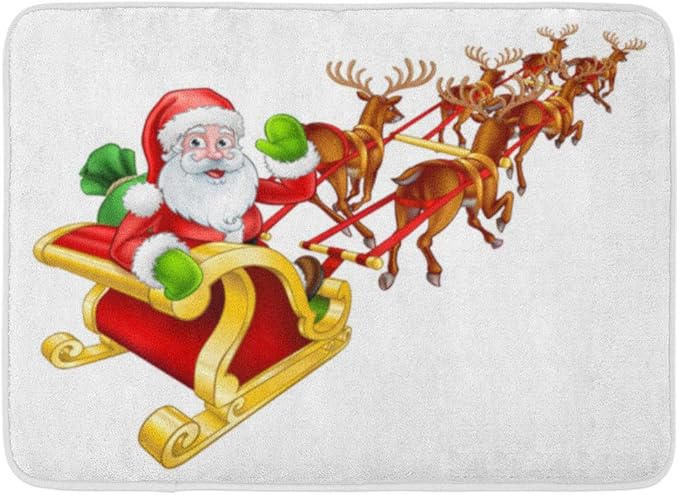 Amazon bagael バスマット クリスマス ホワイト トナカイのイラスト サンタクロース 飛んでいるそり そり クリスマス トナカイ クローズ クリップ バスルーム デコレーション ラグ 親 バリエーション 16 X 24 ゴールド 浴室足ふきマット ホーム キッチン
