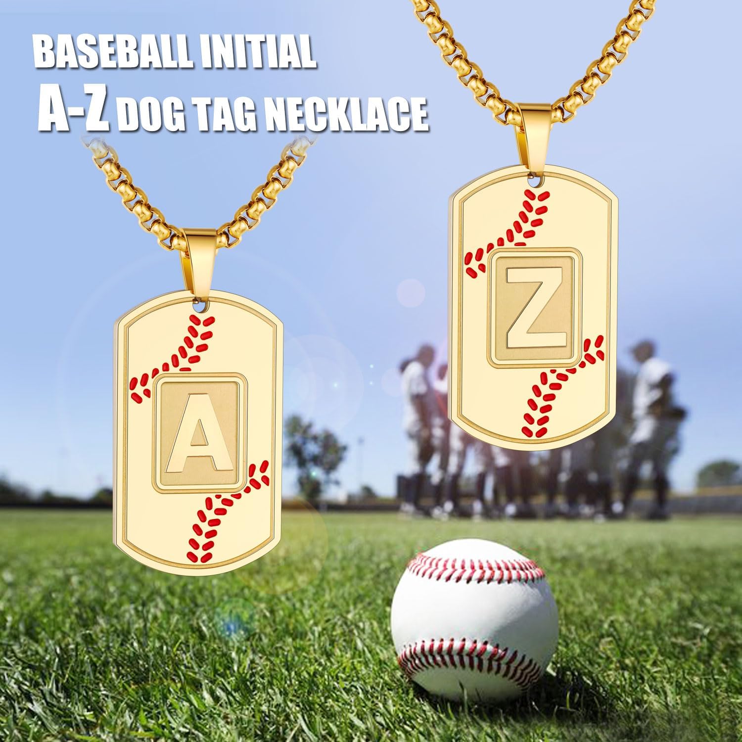 A-Z Dog Tag Necklace for Men - Baseball Charm Pendant, Stainless Steel Chain 22+2 Inches, Personalized Sports Athletes Jewelry Gift - Image 6
