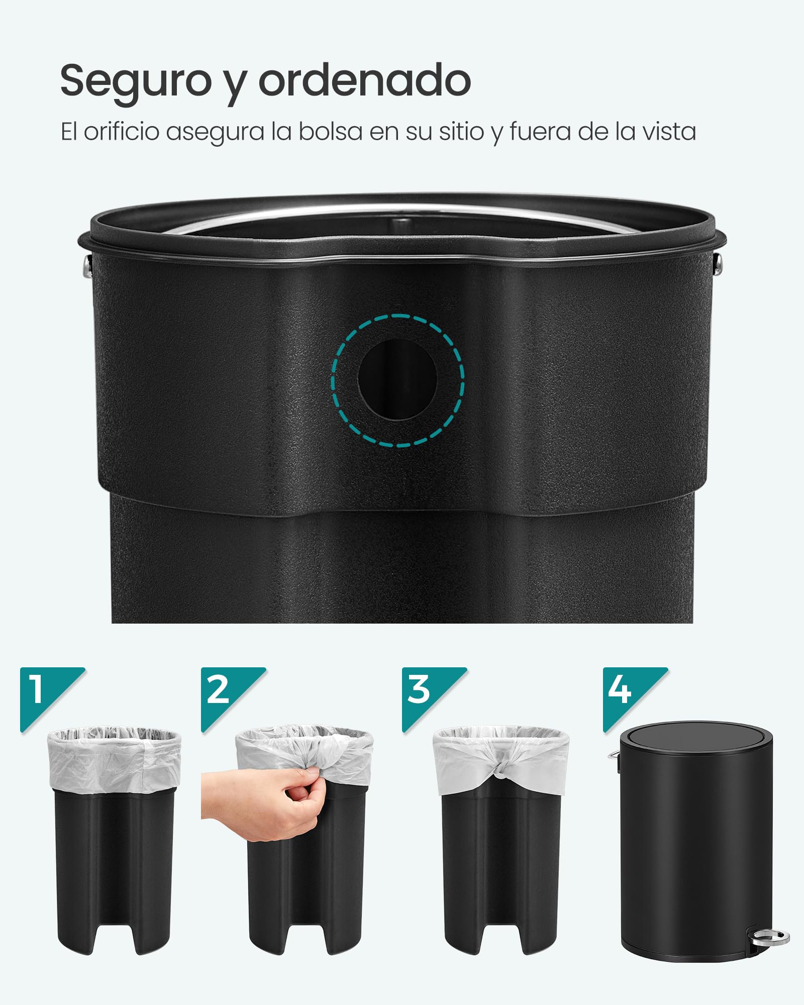 SONGMCIS Cubo de Basura para Cosméticos, 6 L, Cubo de Basura de Baño, con Tapa, Cierre Suave, con Pedal, Interior de Plástico Extraíble, para Baño, Oficina, Acero, Negro Tinta LTB012BZ01