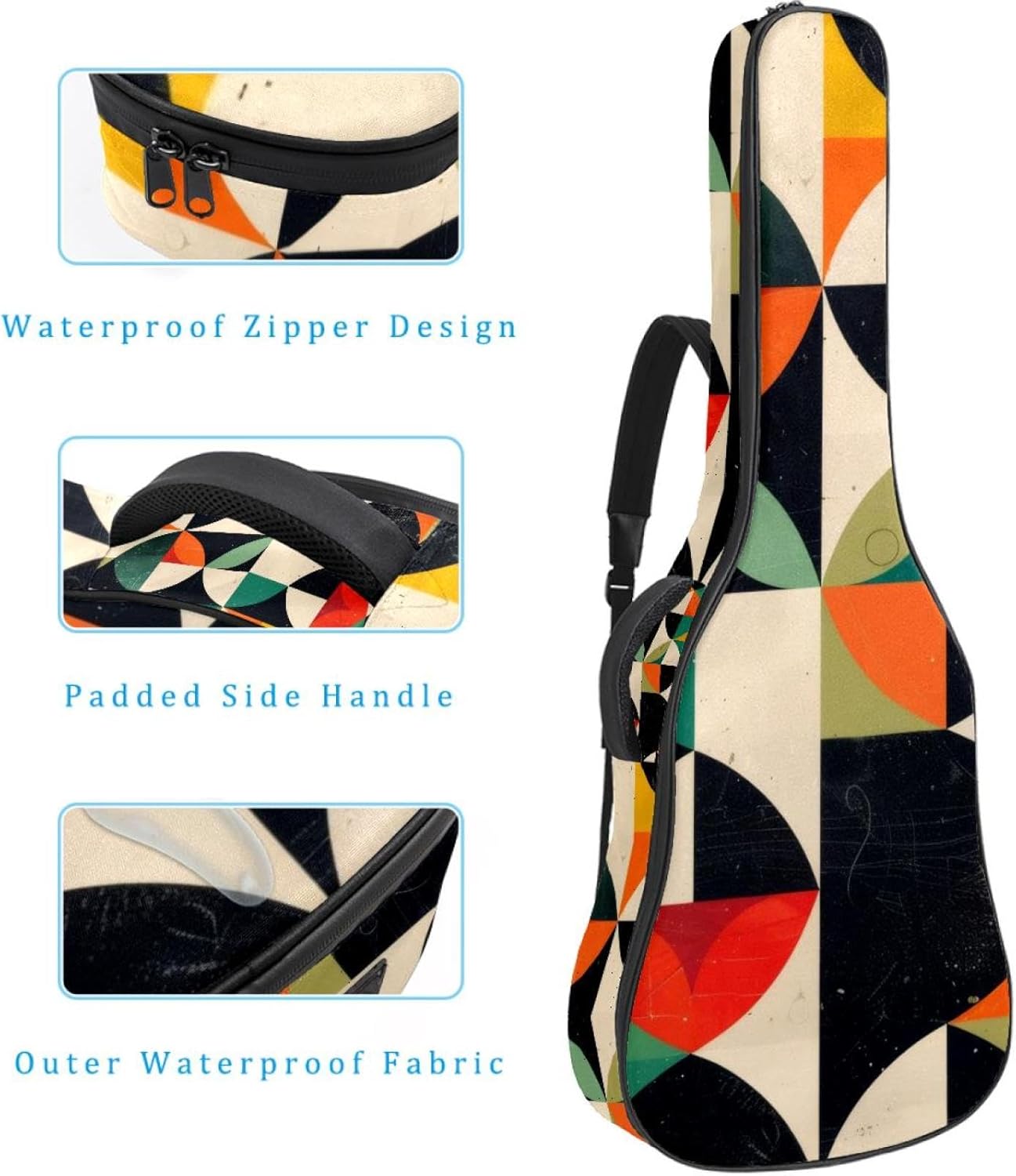 40 41 42 Inch Guitar Bags, Waterproof Padded Acoustic Guitar Case Backpack with Adjustable Shoulder Strap & Pockets, Geometric Abstract Colorful Pattern