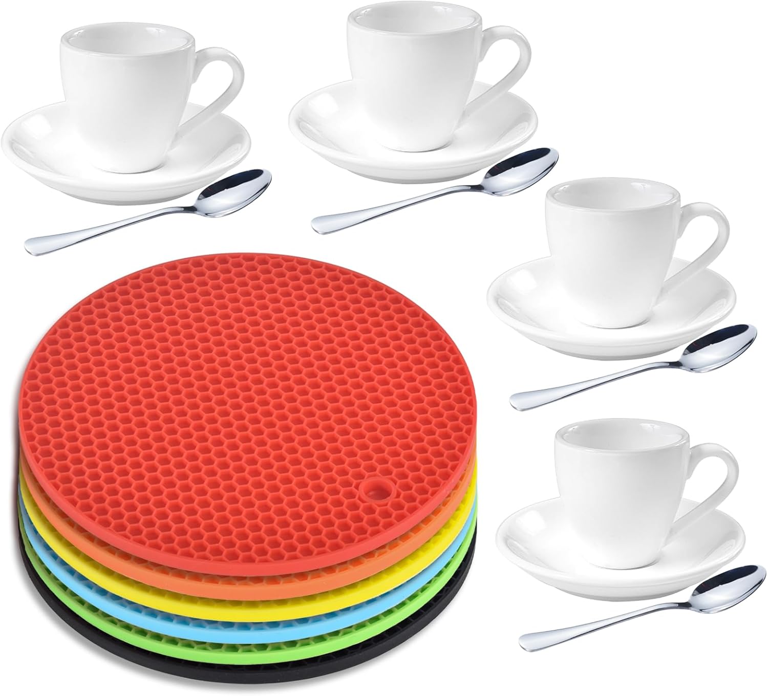 homEdge Silicone Trivets, 6 Packs Round + Espreeso Cups Set