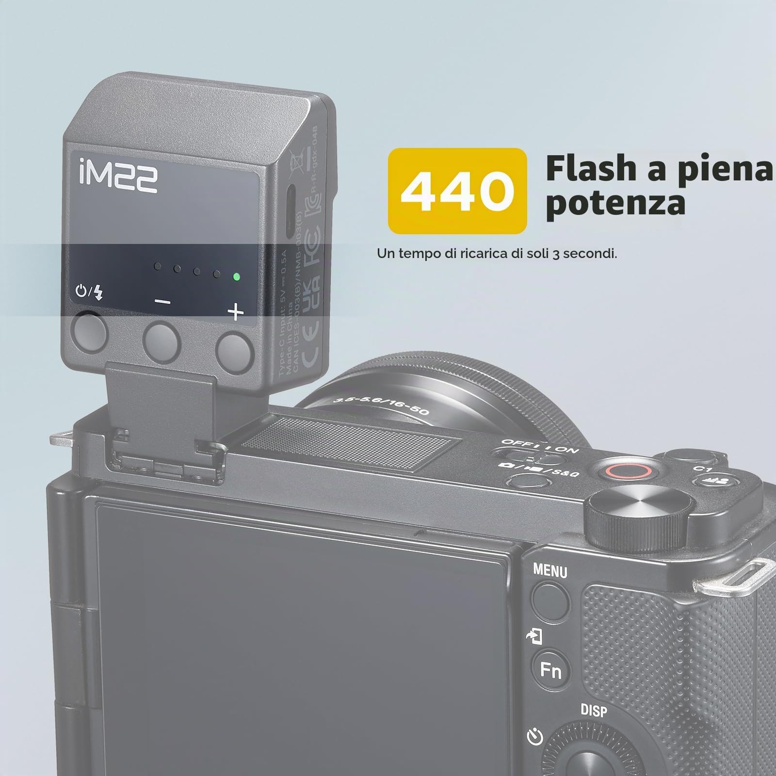 Godox iM22 Mini Fotocamera Flash, Batteria incorporata con 5 Livelli Flash Power per Canon/Sony/Fuji/Nikon/Panasonic/Olympus, per fotocamere con hotshoe singolo contatto