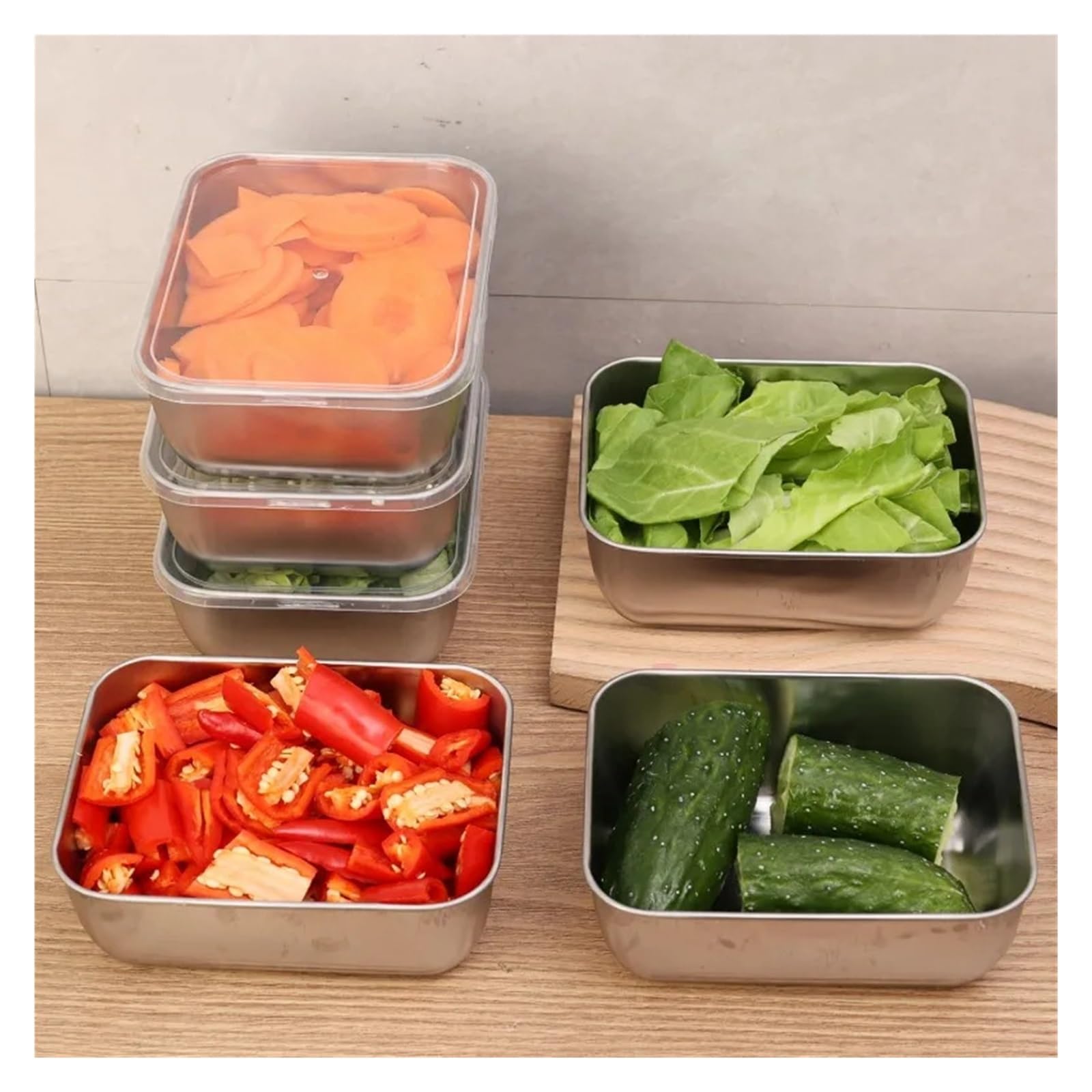 Boîte de stockage des aliments au réfrigérateur avec couvercle en plastique, Compatible les conteneurs métalliques carrés pique-nique 6/3 pièces(6PCS-With cover)