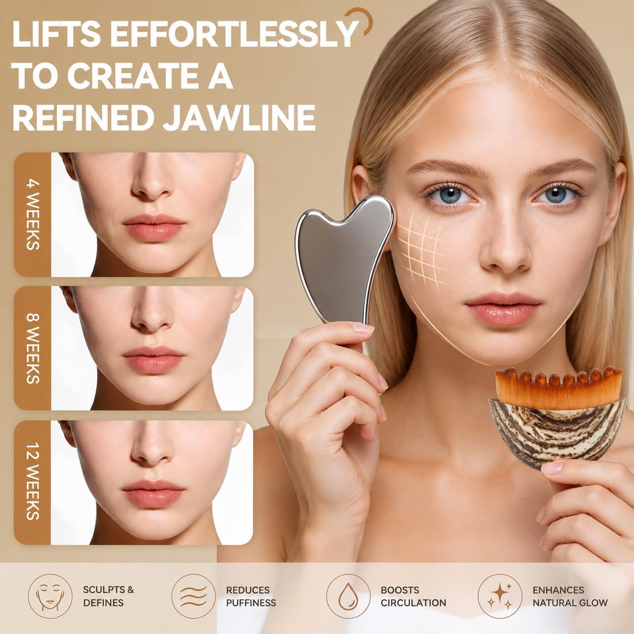 SEZER 2-in-1 Lymphatic Drainage Contour Face Brush & Stainless Steel Gua Sha Facial Tool Set, Sculpting Massage Tool for Face, Jawline, Chin & Neck, Anti-Puffiness, Lifting & Detox