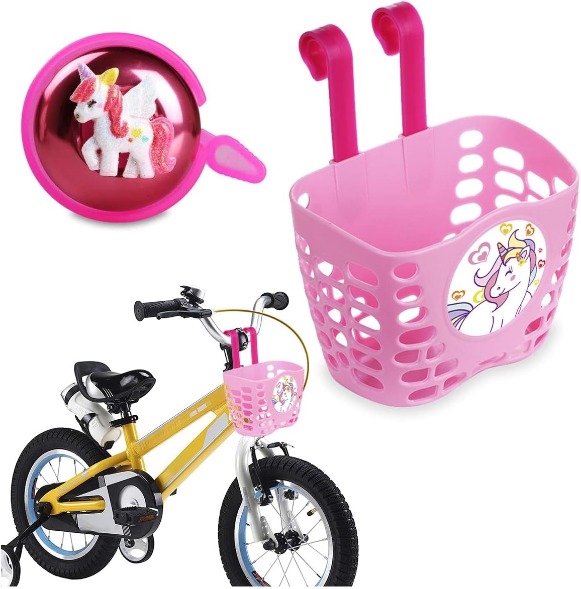 MINI-FACTORY 2 in 1 Bell + Basket - Pink Bicycle Handlebar Bell Cute 3D Unicorn Bike Bell + Bike Basket for Kid Girls - Pink : Sports & Outdoors
