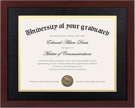 upsimples Diploma Frame with HD Glass, 11x14 Mahogany, 1 Pack | Certificate Degree Frame, Fits 8.5 x 11 with Mat, Graduation Gift for Wall and Tabletop, Black & Gold Double Mats