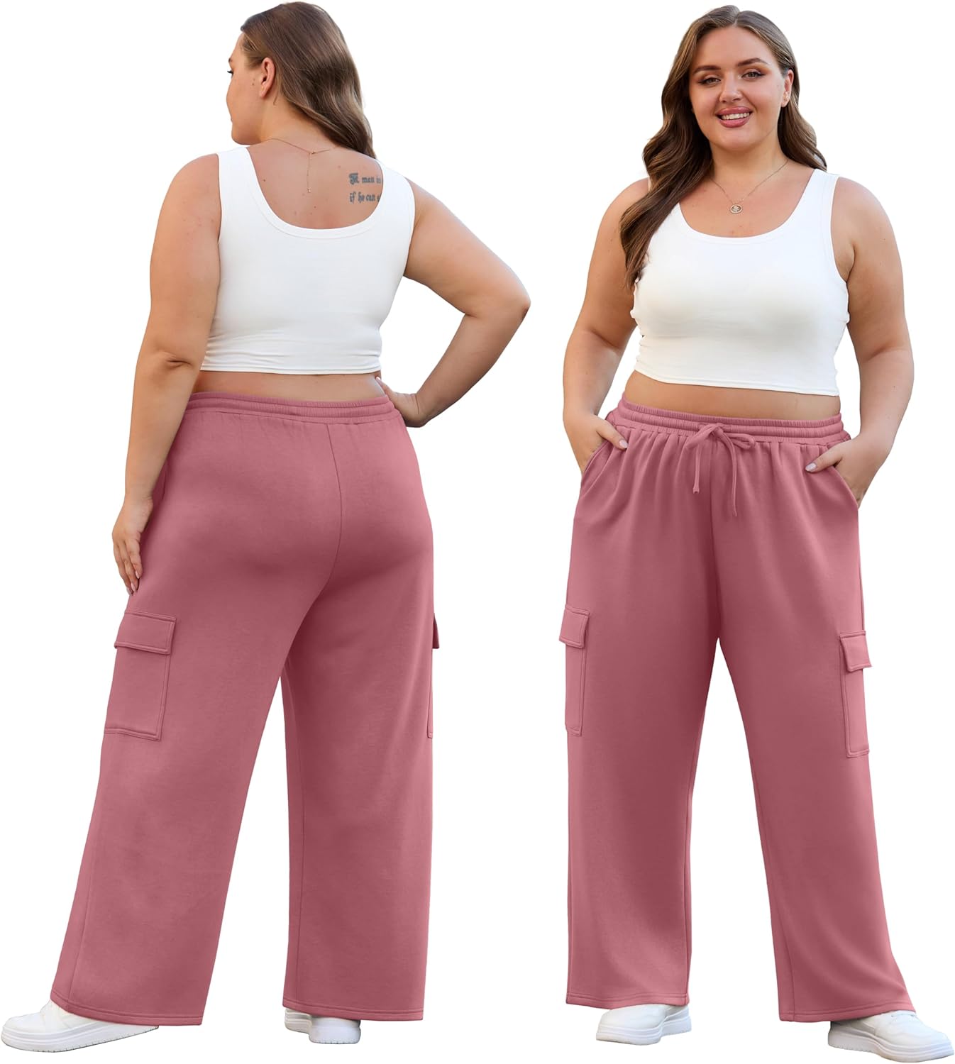 OLRIK Womens Plus Size Wide Leg Cargo Sweatpants High Waisted Drawstring Lounge Pants with Pockets Baggy Strechy Joggers - Image 6
