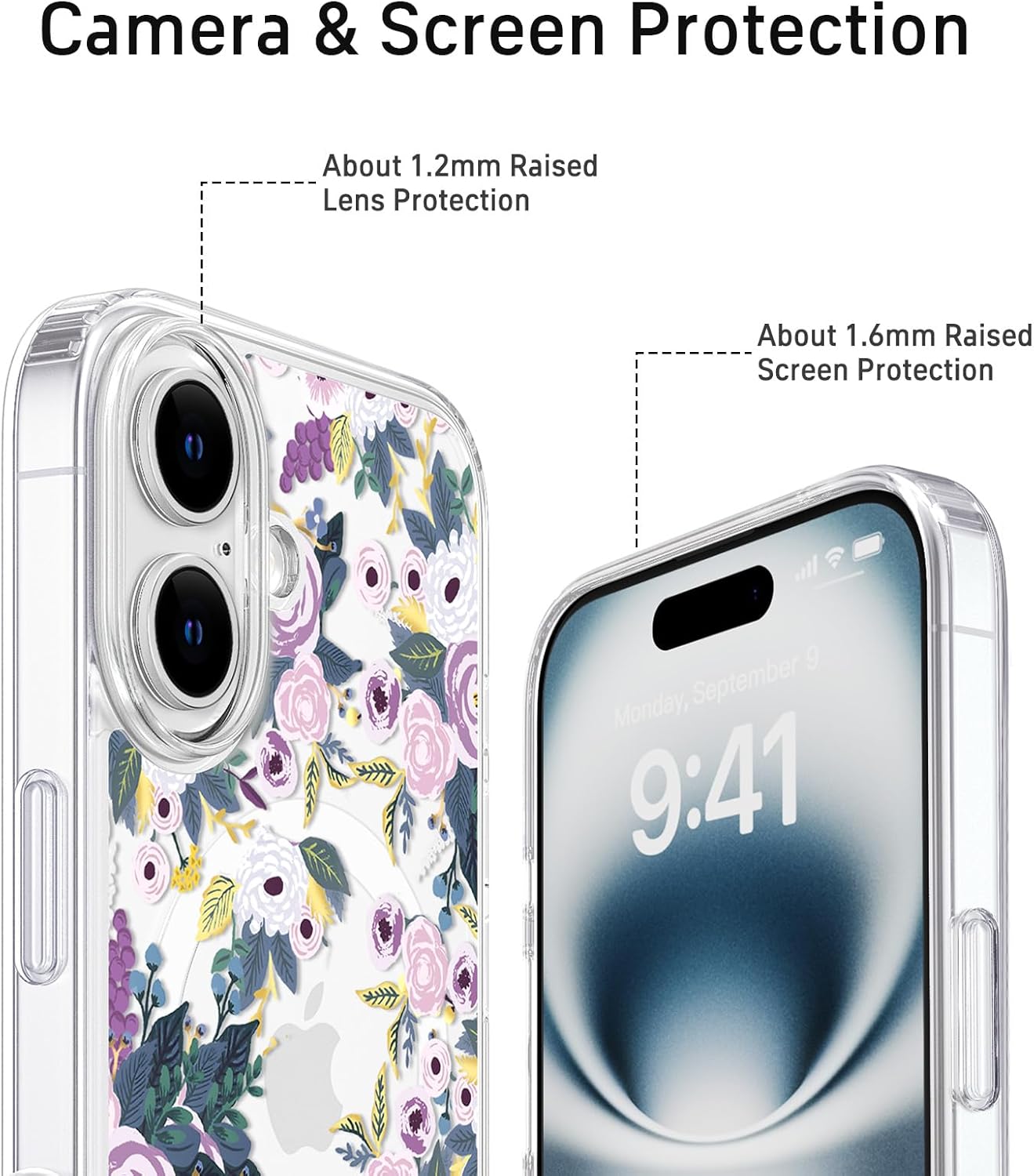 Clear Phone Case for iPhone 16 Compatible with Magsafe, Spring Purple Flowers Design Magnetic Shock Proof Heavy-Duty Protection for Men Boys Women Girls - Image 4