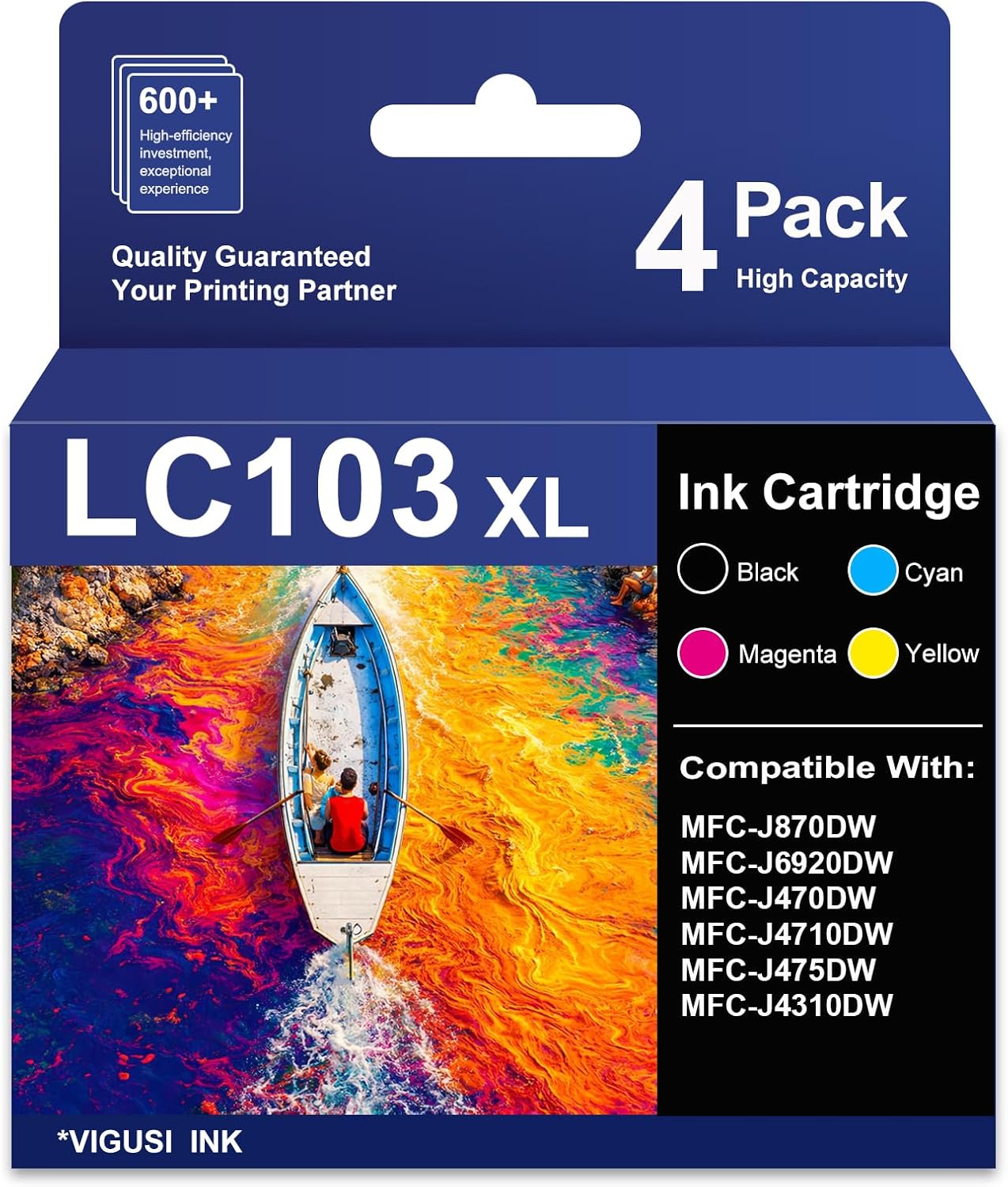 LC103 Ink Cartridge 4 Pack Replacement for Brother LC103 Ink Cartridge LC103XL High Yield Compatible with MFC-J870DW MFC-J6920DW MFC-J6520DW MFC-J450DW MFC-J470DW Printer(B/C/Y/M)