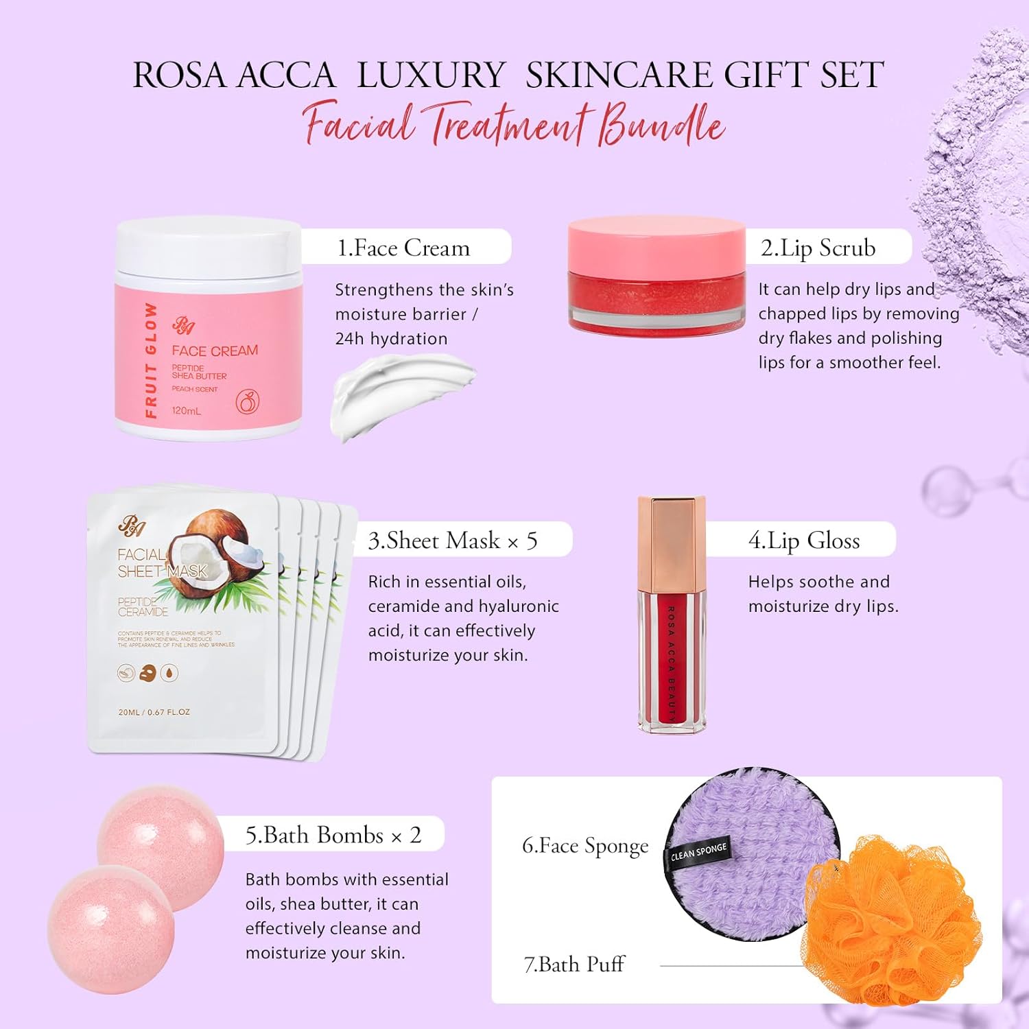 42 Pcs Valentines Day Gifts for Women, Super Fruit Bath and Body Spa Set, Facial Skin Care Kit, Self-Care Gifts Set, Lip Gloss, Face Sheet Mask, Serum, Birthday, Christmas, Present, Anniversary - Image 3