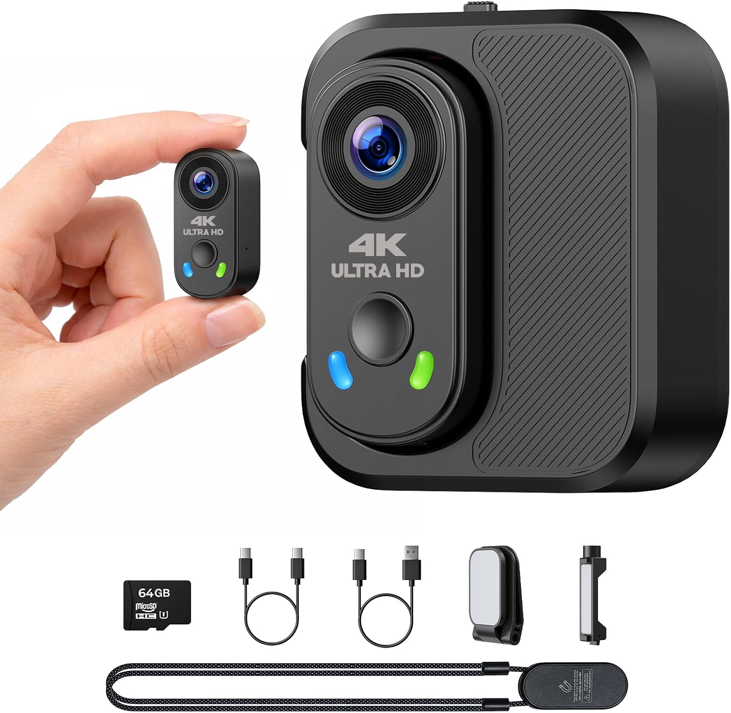 4K Mini Action Cam &amp; Bodycam Körperkamera - 28g Leicht, 6-Achsen EIS Stabilisierung, Magnetisch, 64GB Karte, 1800mAh Ladecase, 150° Weitwinkel POV Vlog Kamera für Motorrad/Reisen/Haustiere, WiFi App