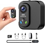 Action Camera 4K, Mini Body Camera with 64GB SD Card, Portable POV Camera for Vlogging, 150° Wide Angle WiFi Thumb Cameras with EIS Stabilization, Charging Case