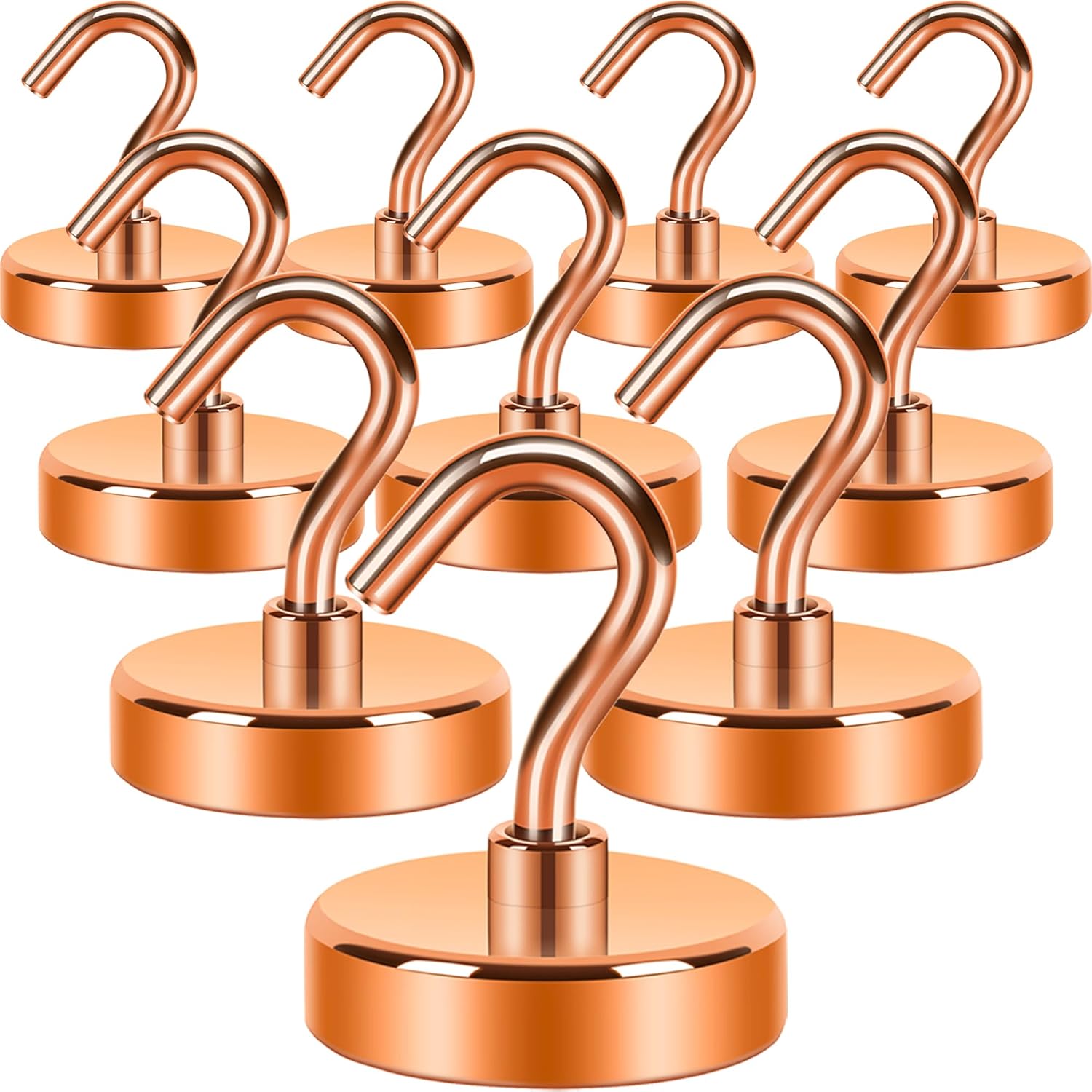 Neosmuk Magnetic Hooks Heavy Duty,Strong Magnet with Hook for Fridge, Super Neodymium Extra Strength Industrial Hooks for Hanging, Magnetic Hanger for Toolbox, Cruise, Grill(Bronze,10 Pack) 85lbs+ Magnetic Hooks Bronze