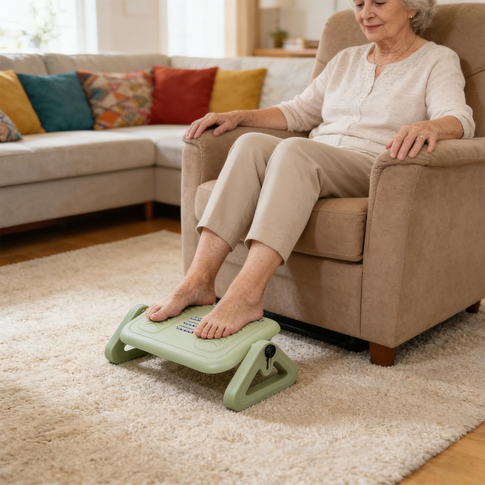 Ergonomisch anpassbare Fußstütze mit 6-stufiger Höhenverstellung und Massagerollen für mehr Sitzkomfort, rutschfeste Fußstütze