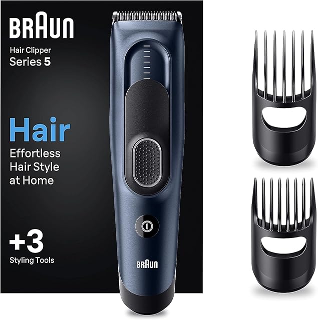 Braun HC5350 maszynka do strzyżenia włosów, maszynka do strzyżenia włosów w domu, 17 ustawień długości, bardzo ostre ostrza, 2 nasadki grzebieniowe, 50 minimalny czas pracy akumulatora NiMH, zmywalna
