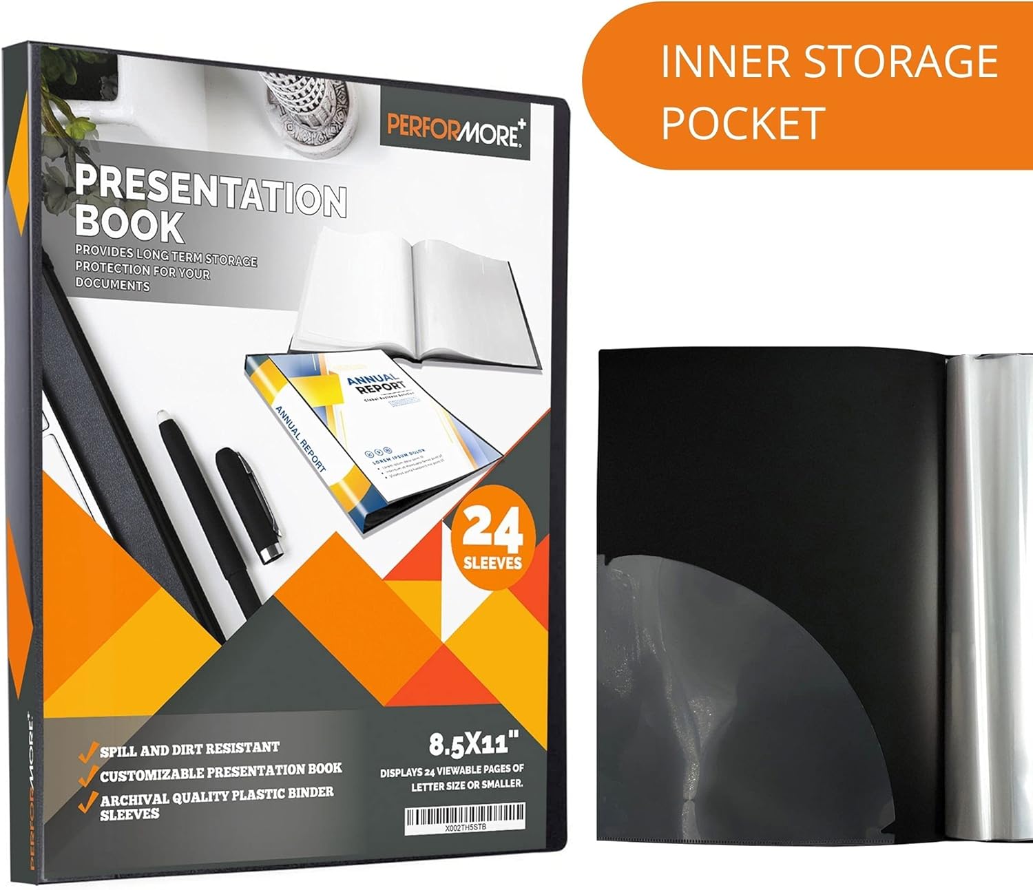 PERFORMORE Presentation Folder, 24 Pocket Presentation Display Book (Black) with Plastic Sleeves, 48 Pages Capacity for 8.5" X 11" Sheet Size Paper, Portfolio and Sheet Protector Binder : Office Products