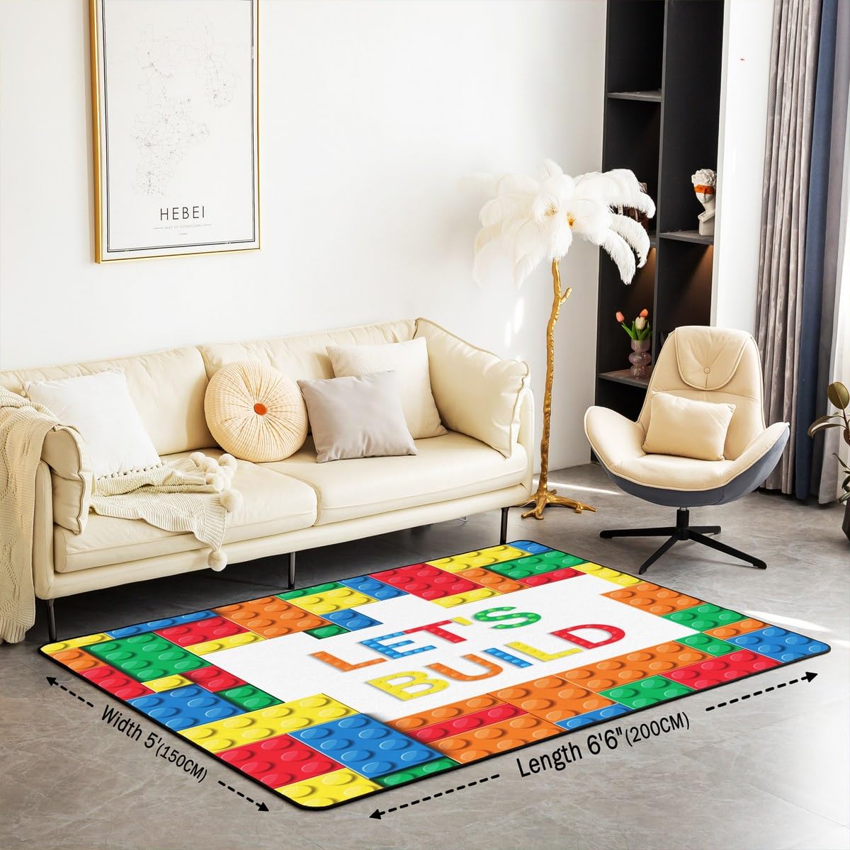 Homemissing Nadruk klocków dywan do salonu 150 x 200 cm dzieci cegła style akcentujący dywan dla chłopców nastolatków kolorowa mata podłogowa dla chłopców kochanka dywan dekoracyjny