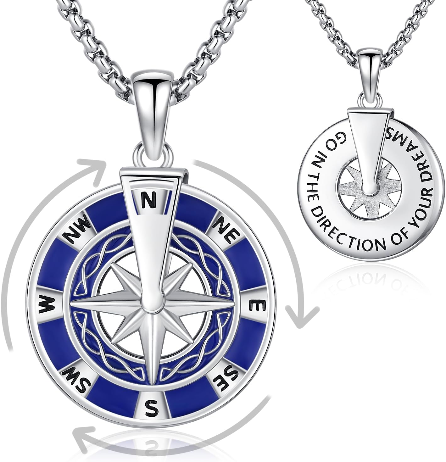 Aniu S925 Sterling Silver Compass Necklace for Men Women Go In The Direction of Your Dreams 2025 Graduation Birthday Christmas Rotatable Jewelry Gift