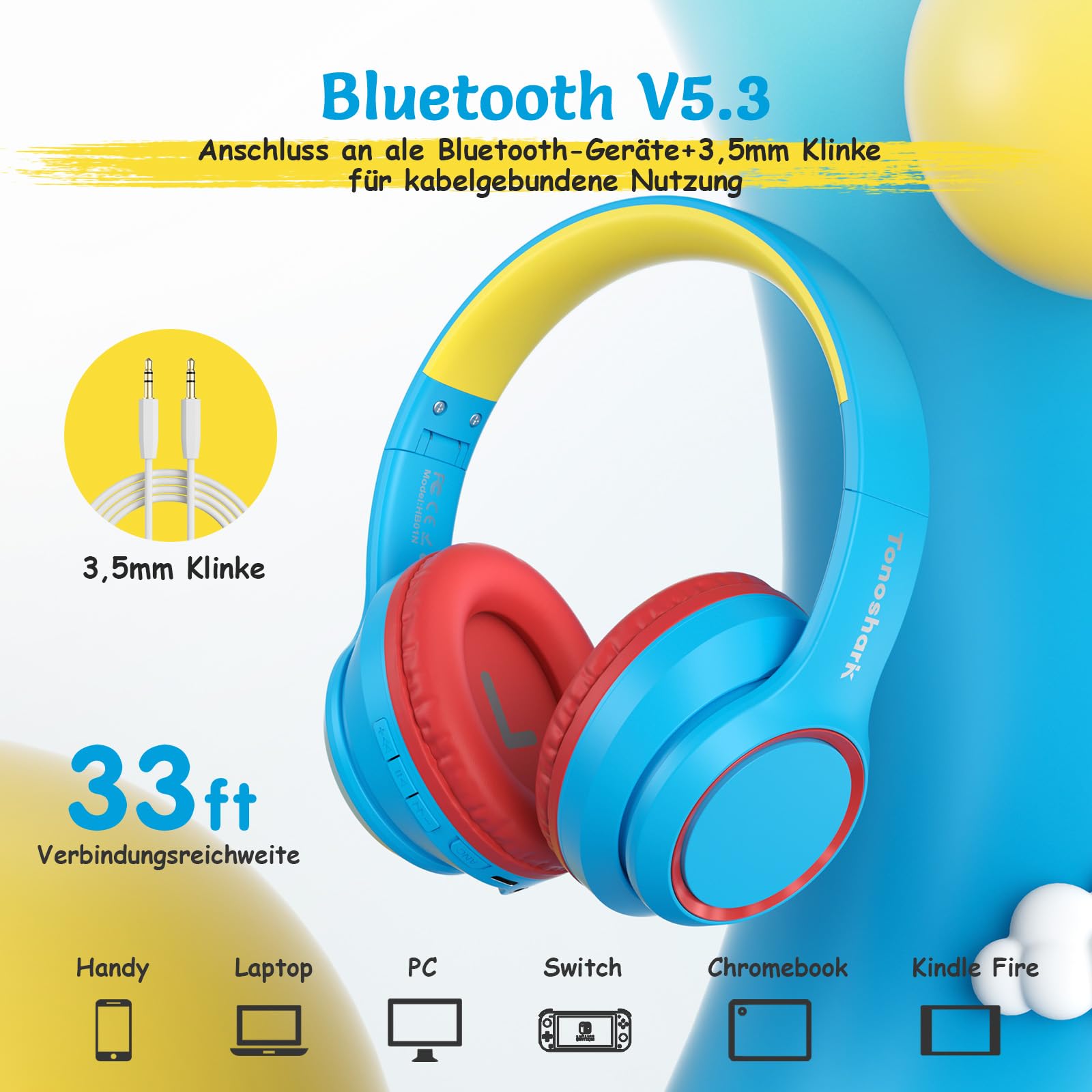 TONOSHARK Bluetooth Kopfhörer Kinder | Noise Cancelling Kopfhoerer Kinder