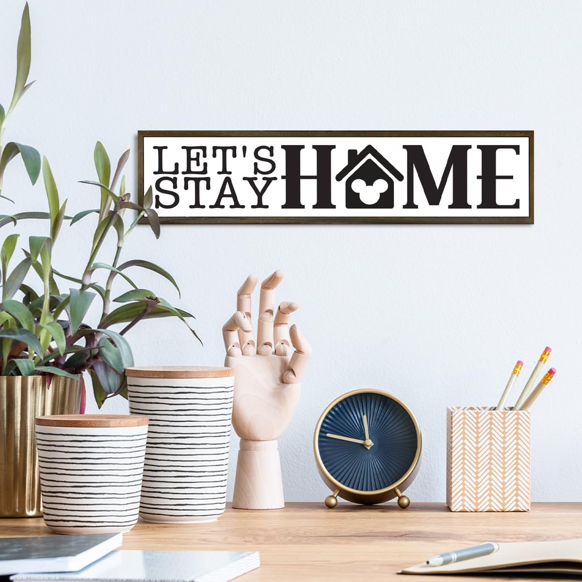 Home Wood Plaque Sign, Let’s Stay Home Wood Sign, Rustic Farmhouse Wall Decor Art, Entryway Decor, Living Room Decoration, Wooden Box Signs Desk Décor, Housewarming Gift, 38 * 8.5 In - Image 6