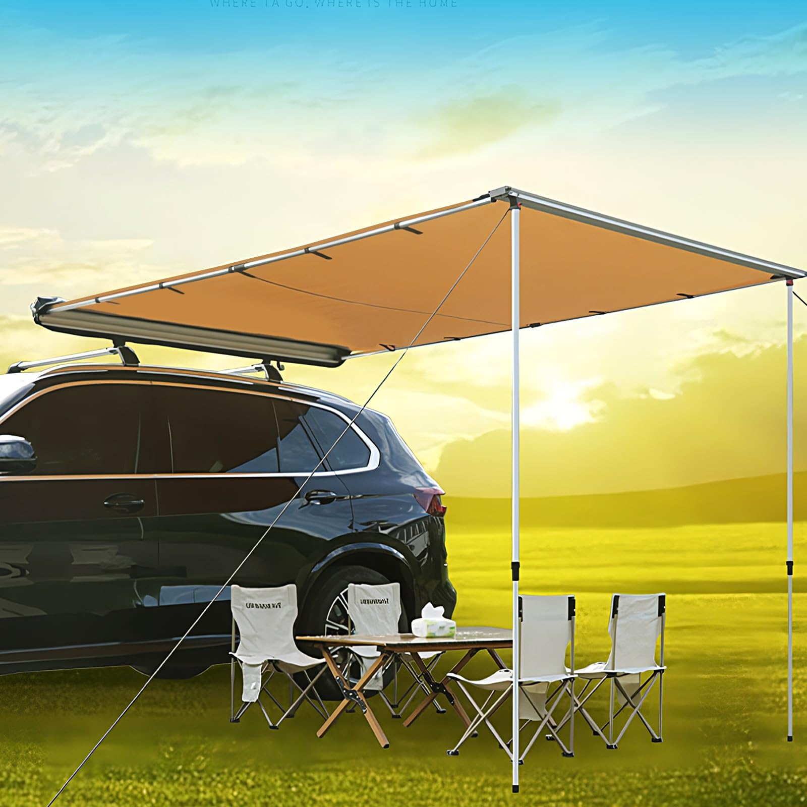 CLLXDZ Auto Markise Vorzelt, Wasserdicht Sonnensegel Camping Dachzelt Dachträger Sonnenschutzdach mit UV-Schutz & Wasserdicht-Coating Heckklappe for Auto SUV Wohnwagen PKW Van Outdoor Auto & Motorrad