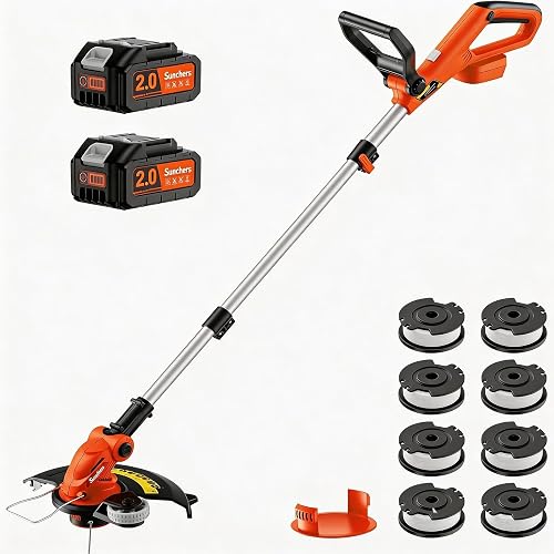 20V 12" Cordless String Trimmer with 2 X 2.0Ah Battery and Charger, Electric Weed Wacker Weed Eater Grass Trimmer Battery Powered Eater String, Grass Cutter with Line, Lawn Mover for Garden, Orange