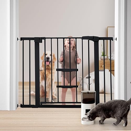 FURTIME Puerta de bebé de 29 a 41 pulgadas con puerta de gato ajustable, puerta de perro de cierre automático para escaleras, puertas y casas,