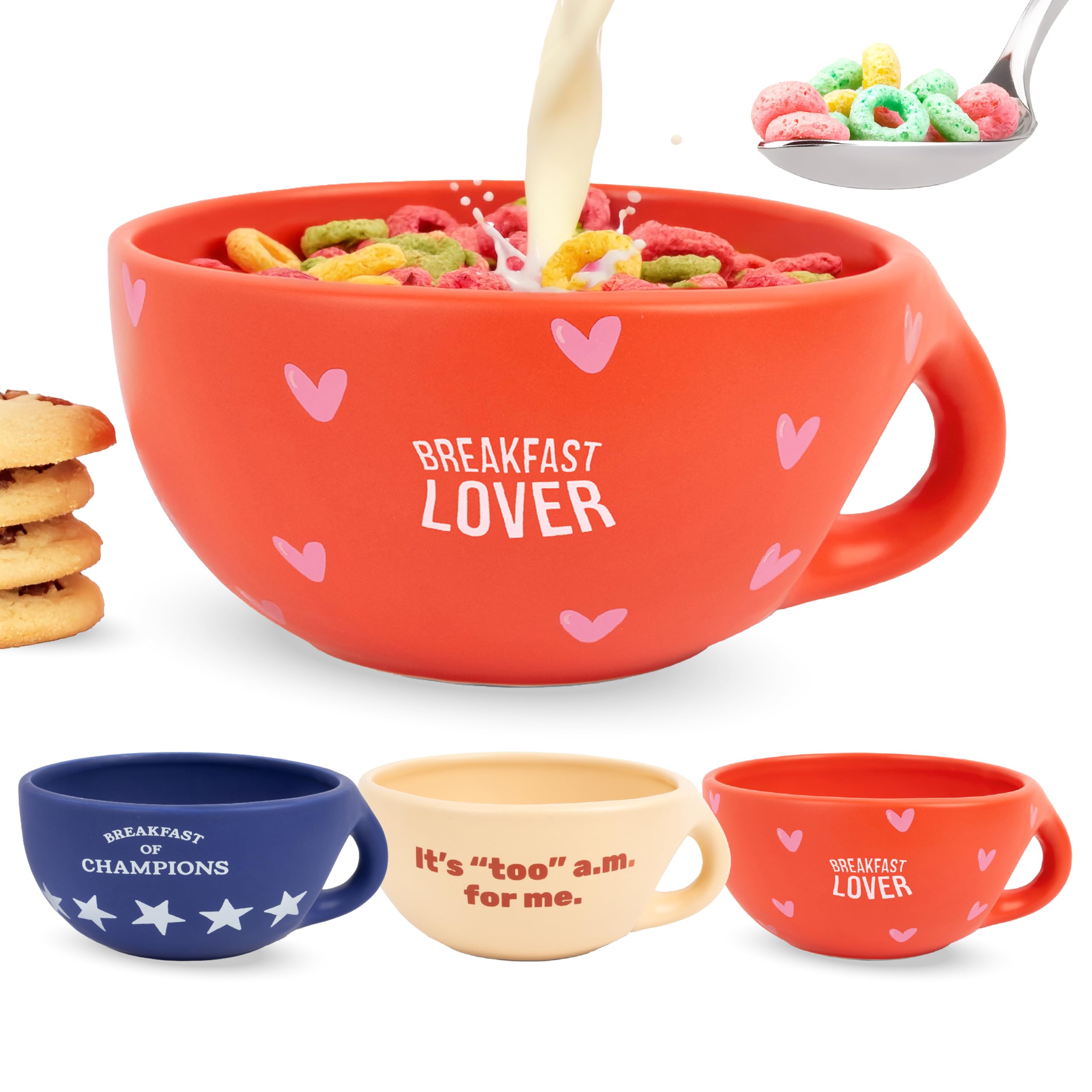 Fisura – Original “Breakfast Lover” Bowl. Red 490 ml Cereal Bowl. Large Coffee Cup. Ceramic Coffee and Muesli Recipient. 16.5 cm x 7.5 cm