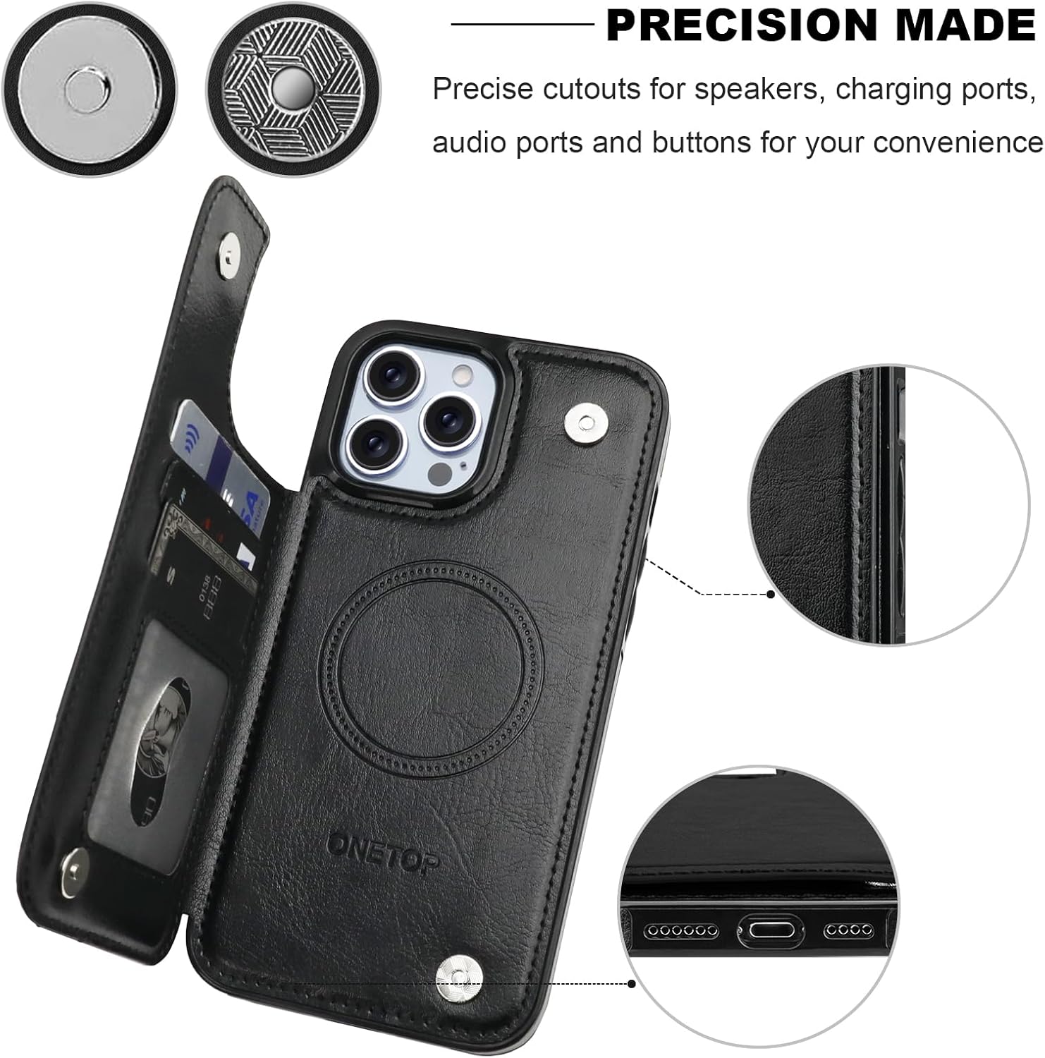 ONETOP Compatible with Magsafe for iPhone 13 Pro Max Wallet Case with Card Holder, PU Leather Kickstand RFID Blocking Case, Double Magnetic Clasp and Durable Shockproof Cover 6.7 Inch (Black) - Image 9
