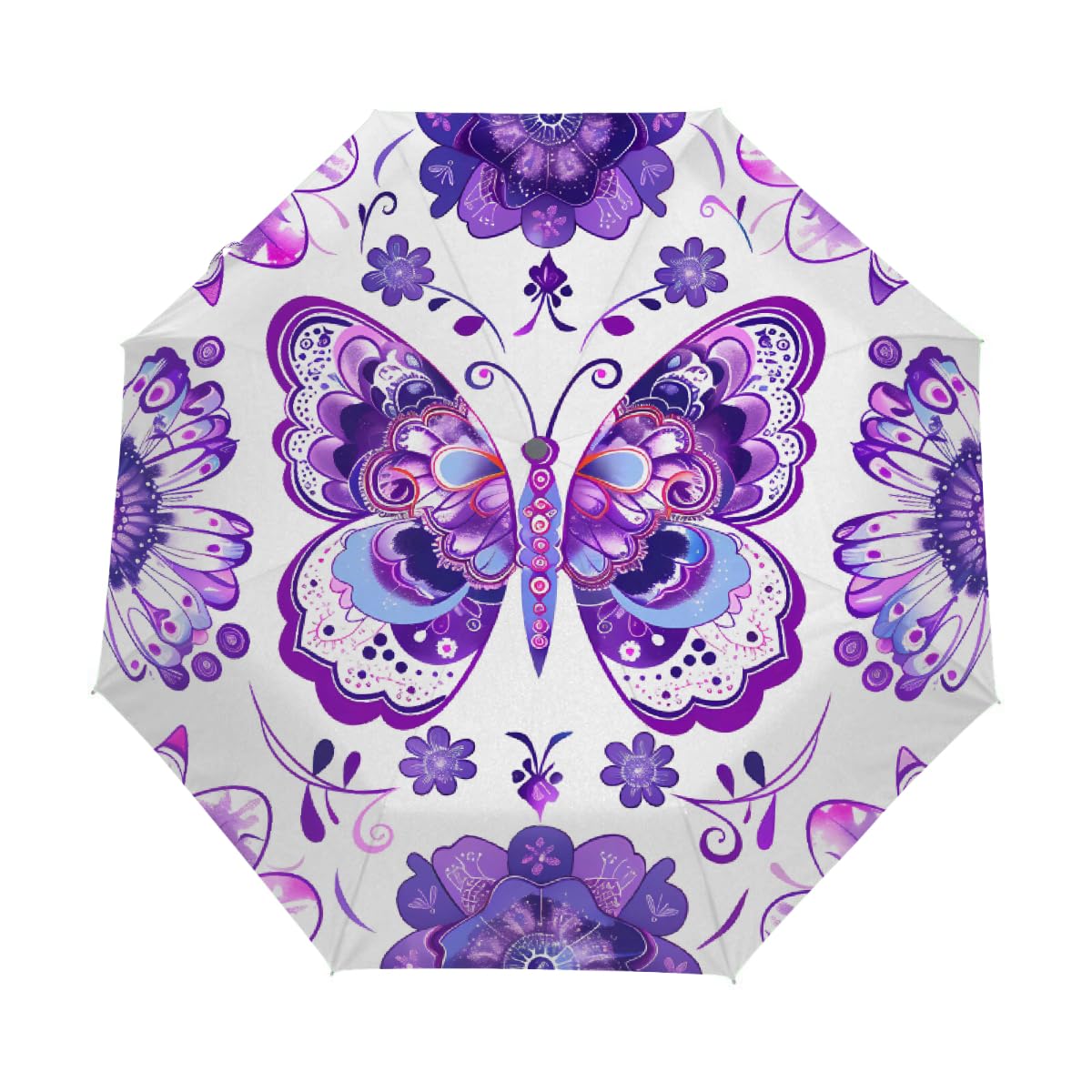 Parapluie coupe-vent et imperméable motif Papillon Fleurs compact - 7