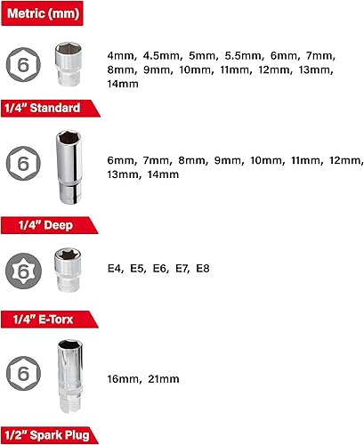 Miniatura 3 de INTERTOOL Juego de llaves métricas de 14 pulgadas y 12 pulgadas, 111 piezas de 0.157-1.260 in - 3 llaves de impacto Cr-Mo - Trinquetes de liberación
