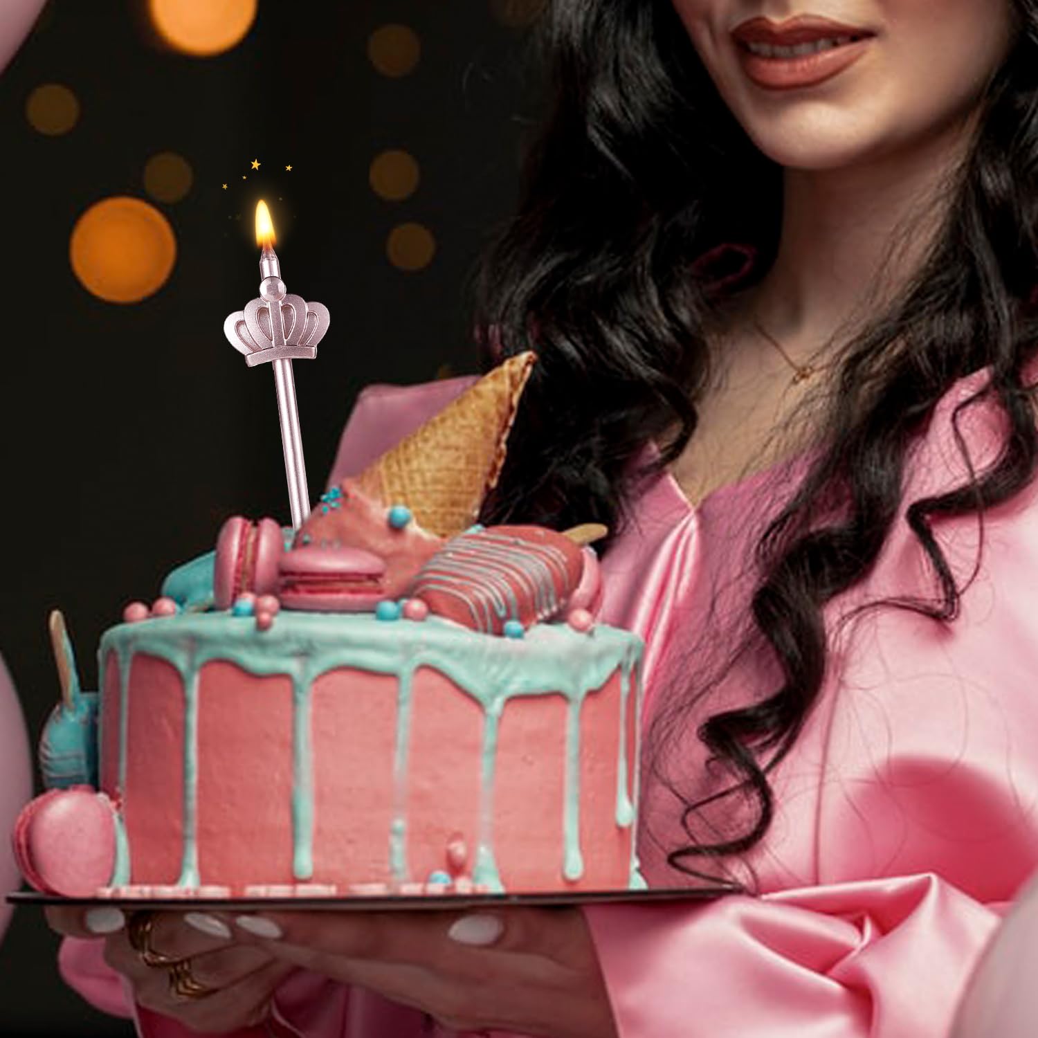 Set Completo Decorazioni Torta Compleanno – Corona Rosa Con Cristalli, Farfalle Oro, Candele Spirale E Scritta Happy Birthday Per Feste Da Principessa