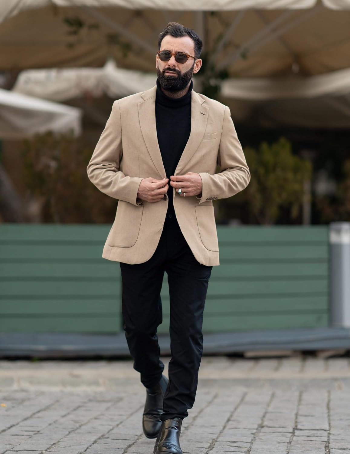 Mens Blazer Summer Jackets Casual 1 Button Suits Sport Coat Suit Jacket Khaki - Image 4