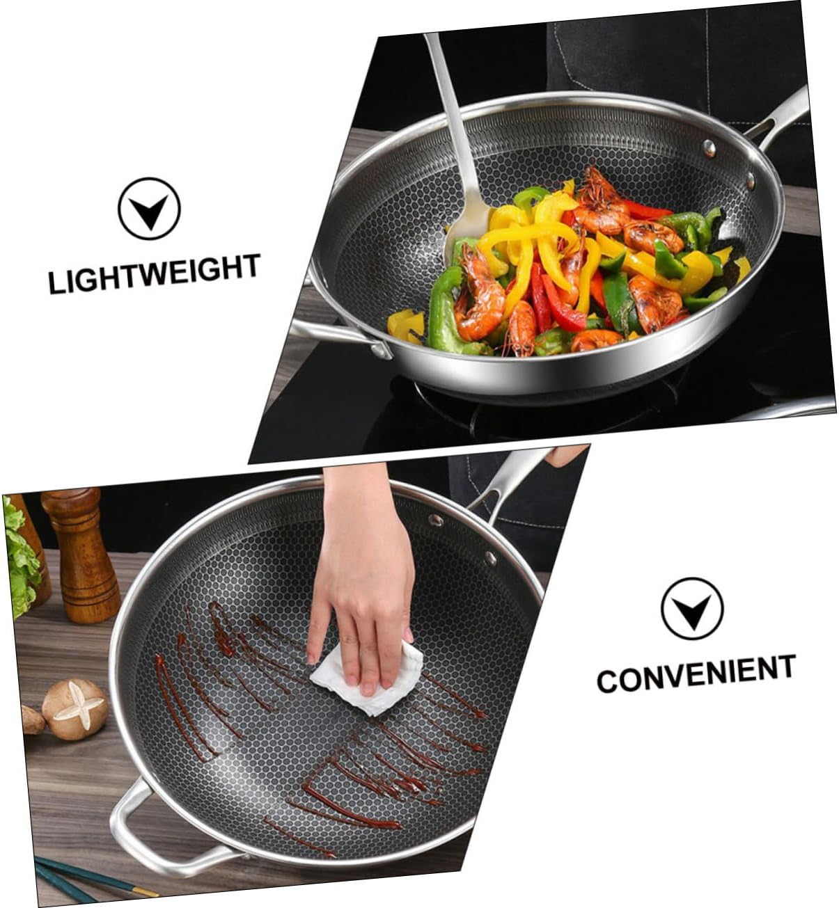 ABOOFAN Pan Stainless Steel Wok Honeycomb Grain Fry Pan for Bbq Eggs Sausages Meat