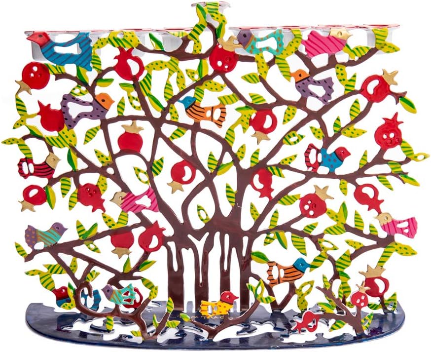 Yair Emanuel Hanukah Menorah Laser Cut Multi Color Pomegranate Design by Artist