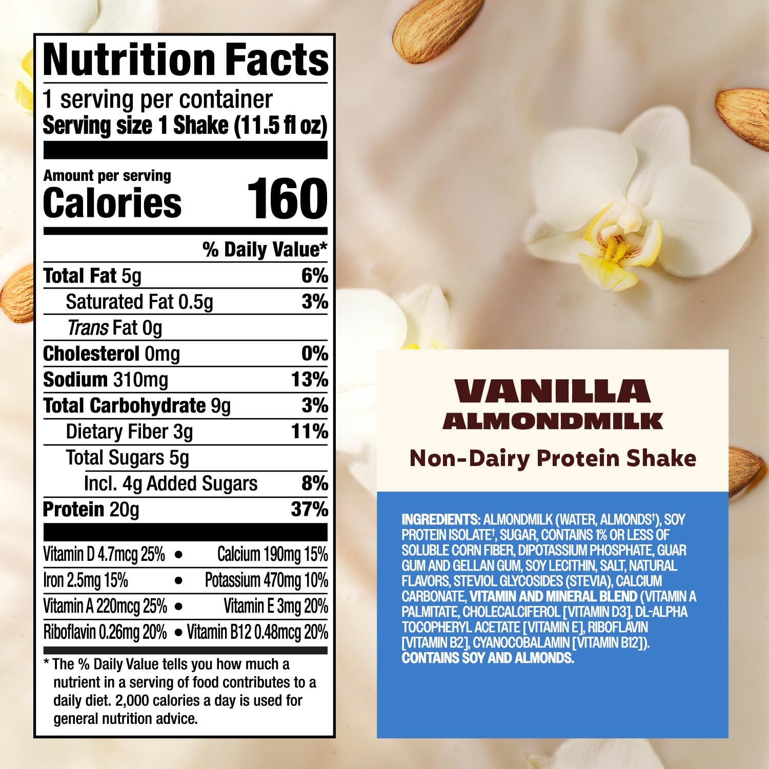 Premier Protein Almondmilk Plant Based Protein Shake, 20g Protein, 5g Sugar, 11.5 Fl oz, Vanilla, 12 Count